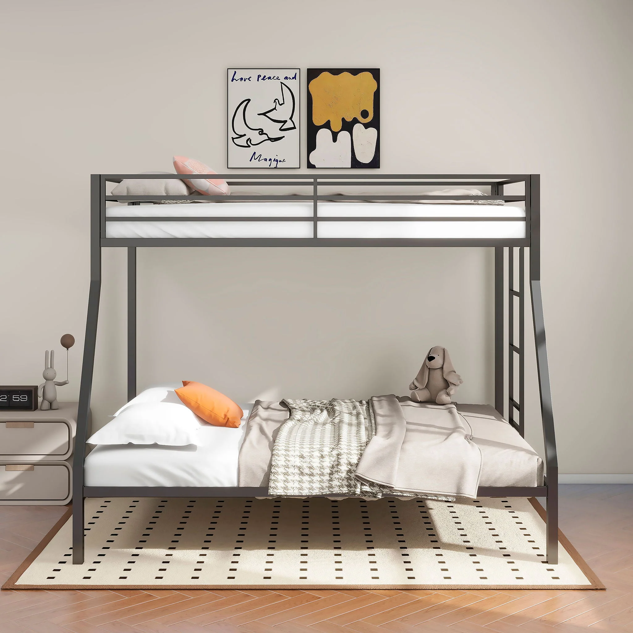 Alevera Metal Twin Over Full Bunk Bed with Ladder Black - Image 4