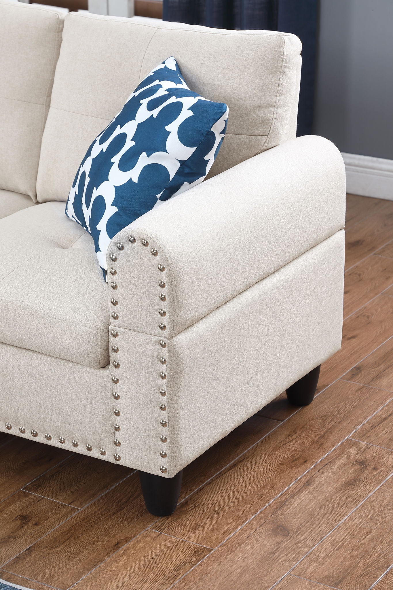 Alger - Wide Left Hand Facing Sofa & Chaise With Ottoman - Beige - Image 4