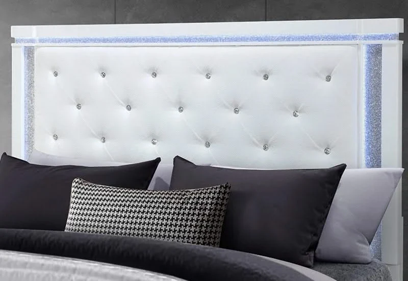 Alina White Bed – Glam Tufted LED Headboard in Queen & King Sizes - Image 4