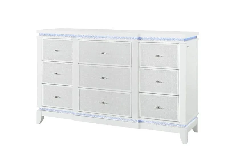 Alina White Dresser with LED – 6-Drawer Glam Storage with Mirror Trim - Image 2