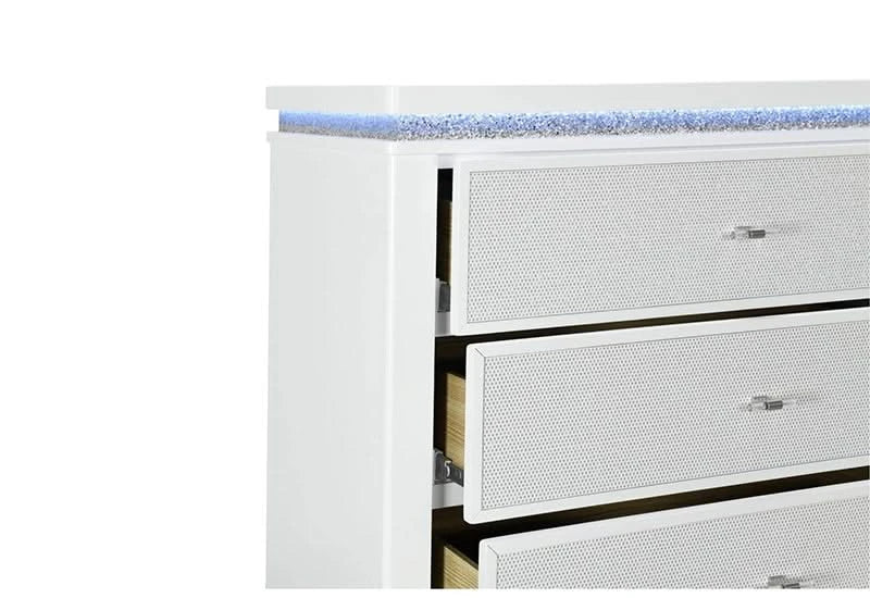 Alina White Dresser with LED – 6-Drawer Glam Storage with Mirror Trim - Image 3