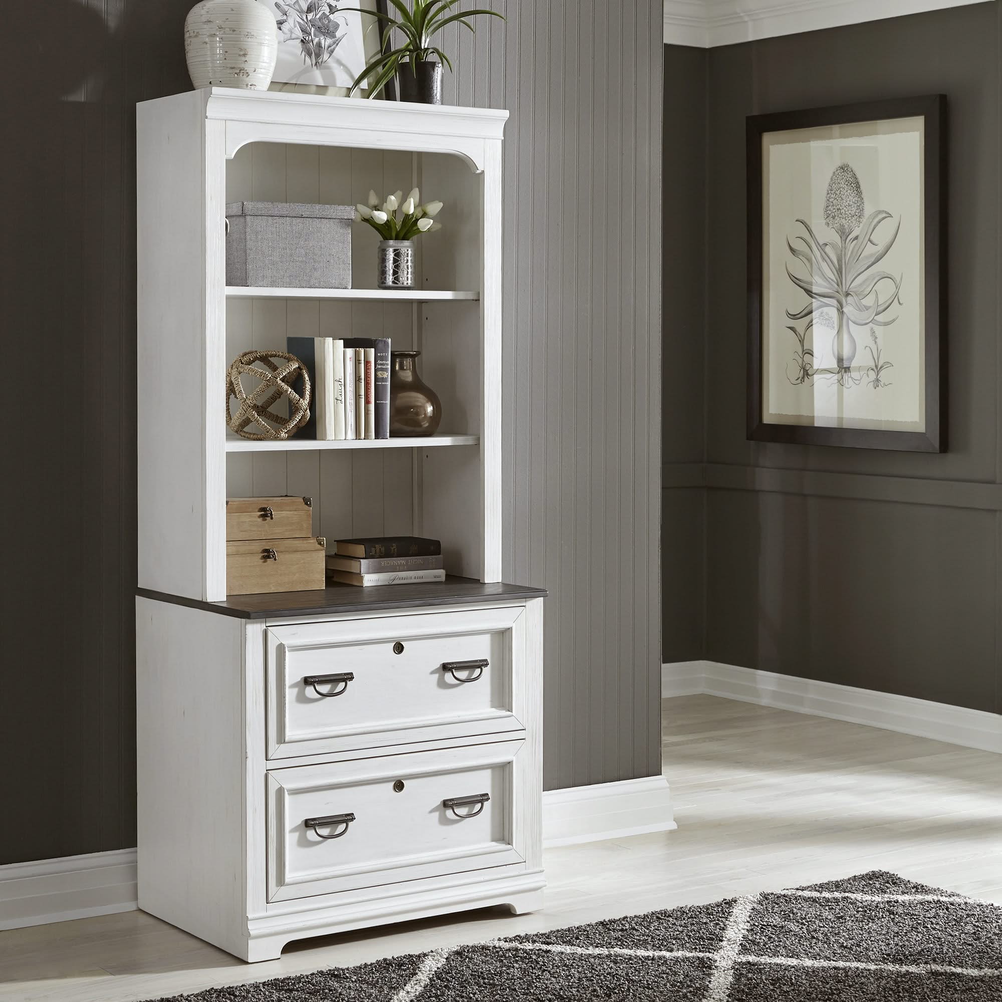 Allyson Park - Bunching Lateral File Hutch - Wirebrushed White / Charcoal - Image 2