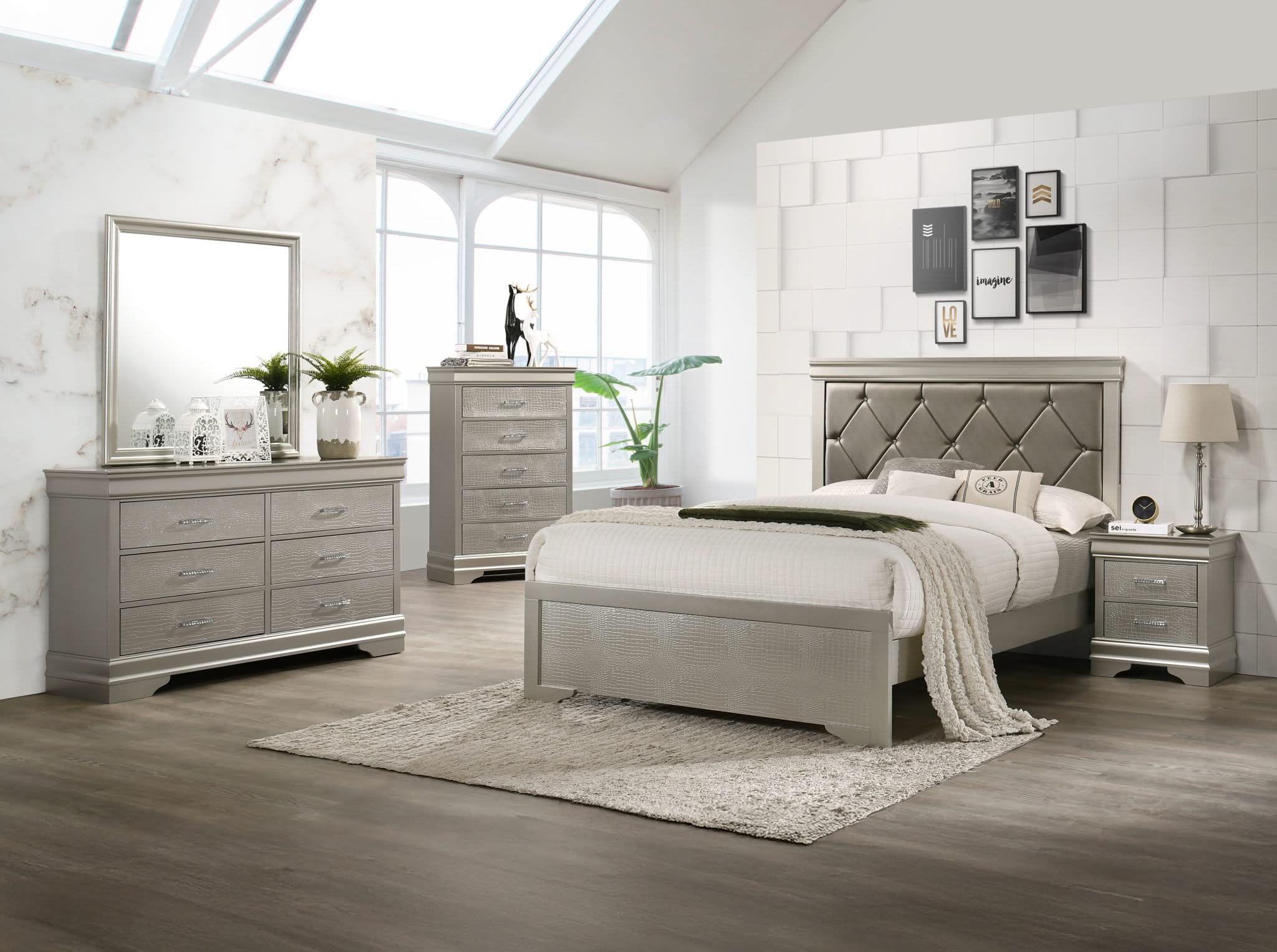 Amalia - Full 5 Piece Bedroom Set - Silver