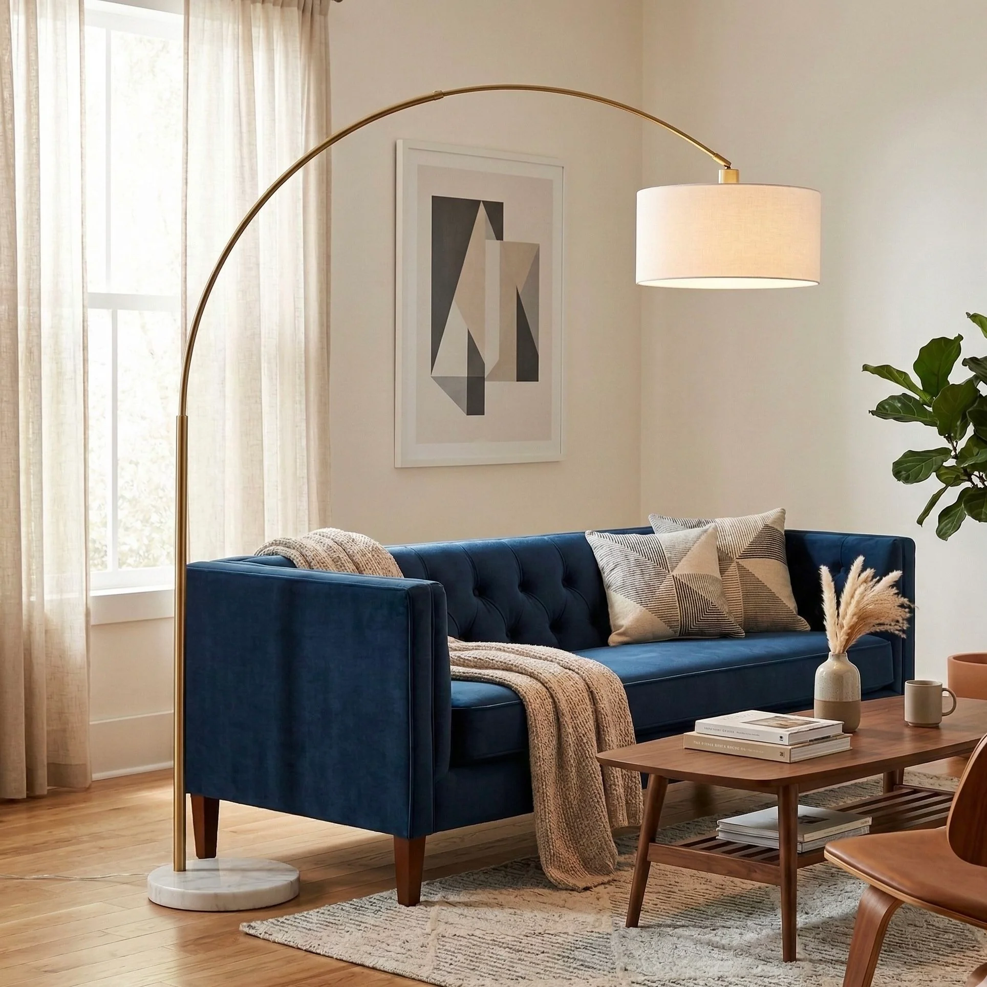 Ambient - Arch Floor Lamp With Large Shade - Gold / White - Image 2