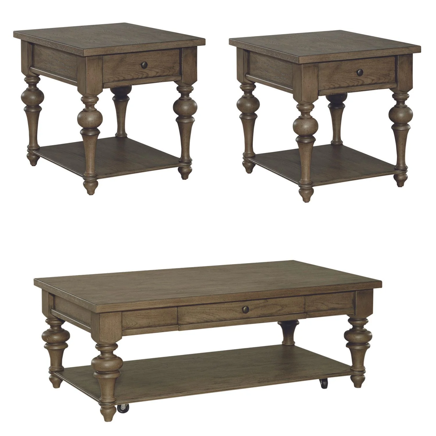 Americana Farmhouse - 3 Piece Table Set (1 Cocktail 2 End Tables) - Dusty Taupe - Image 3