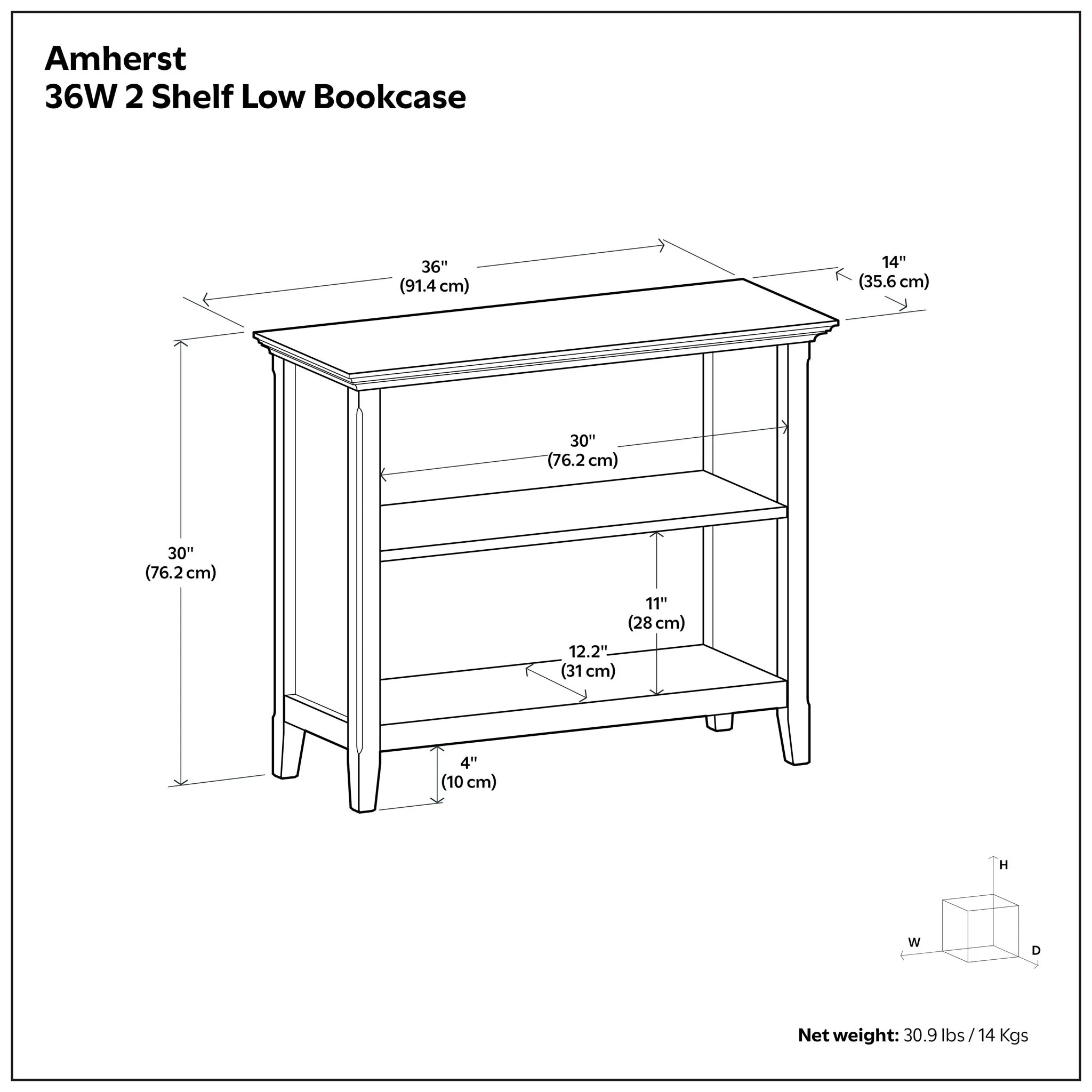 Amherst - 2 Shelf Bookcase - Brown - Image 3