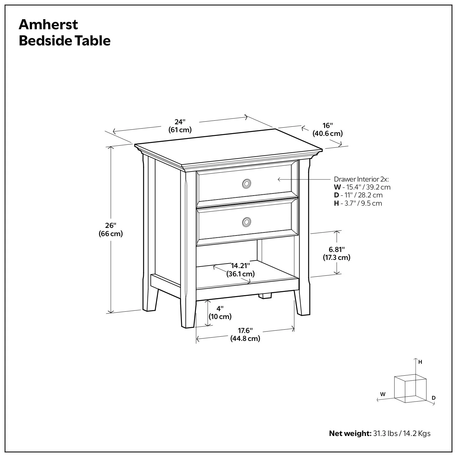 Amherst - Bedside Table, Handcrafted - Image 18