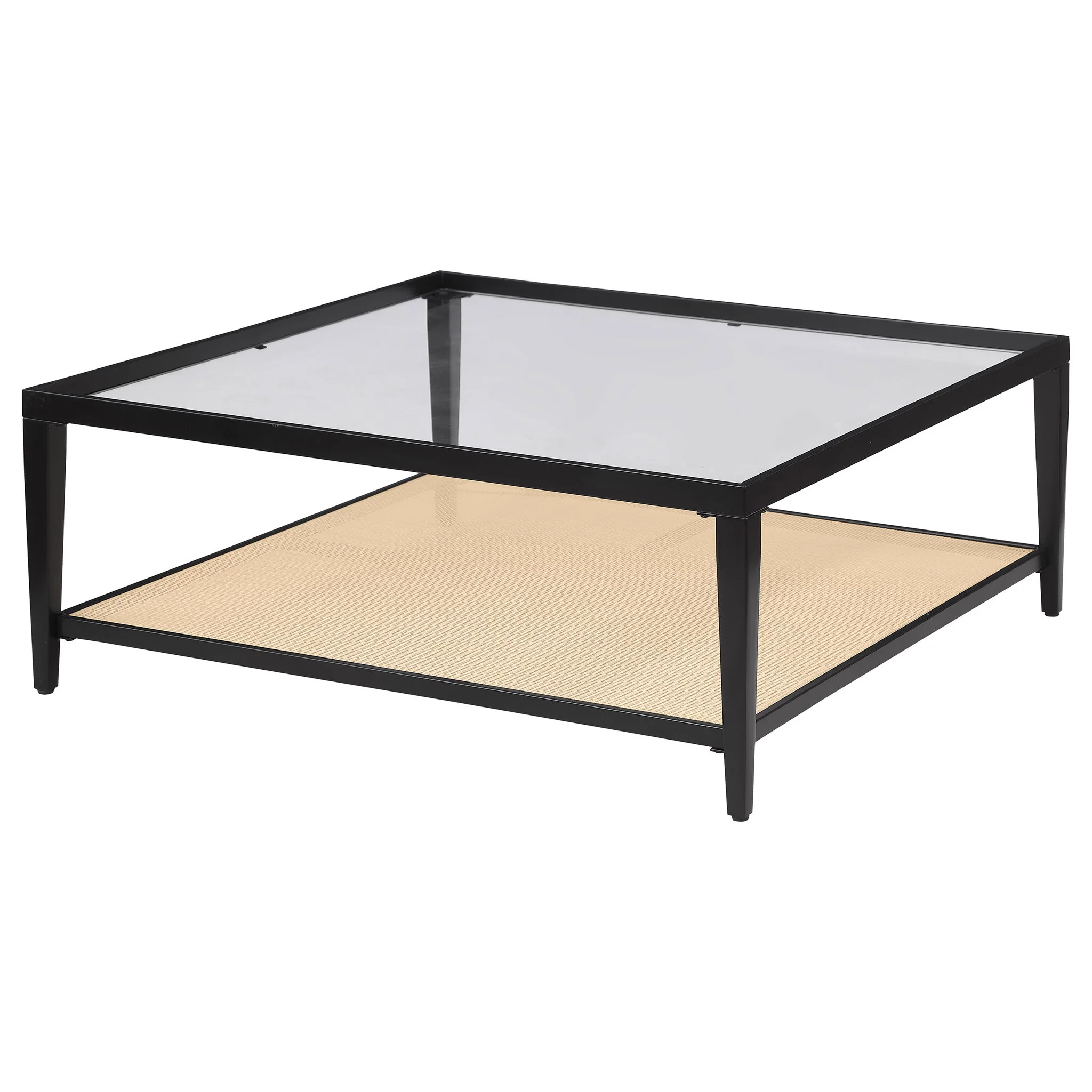Amherst Glass Top Metal with Cane Shelf Coffee Table Black - Image 3