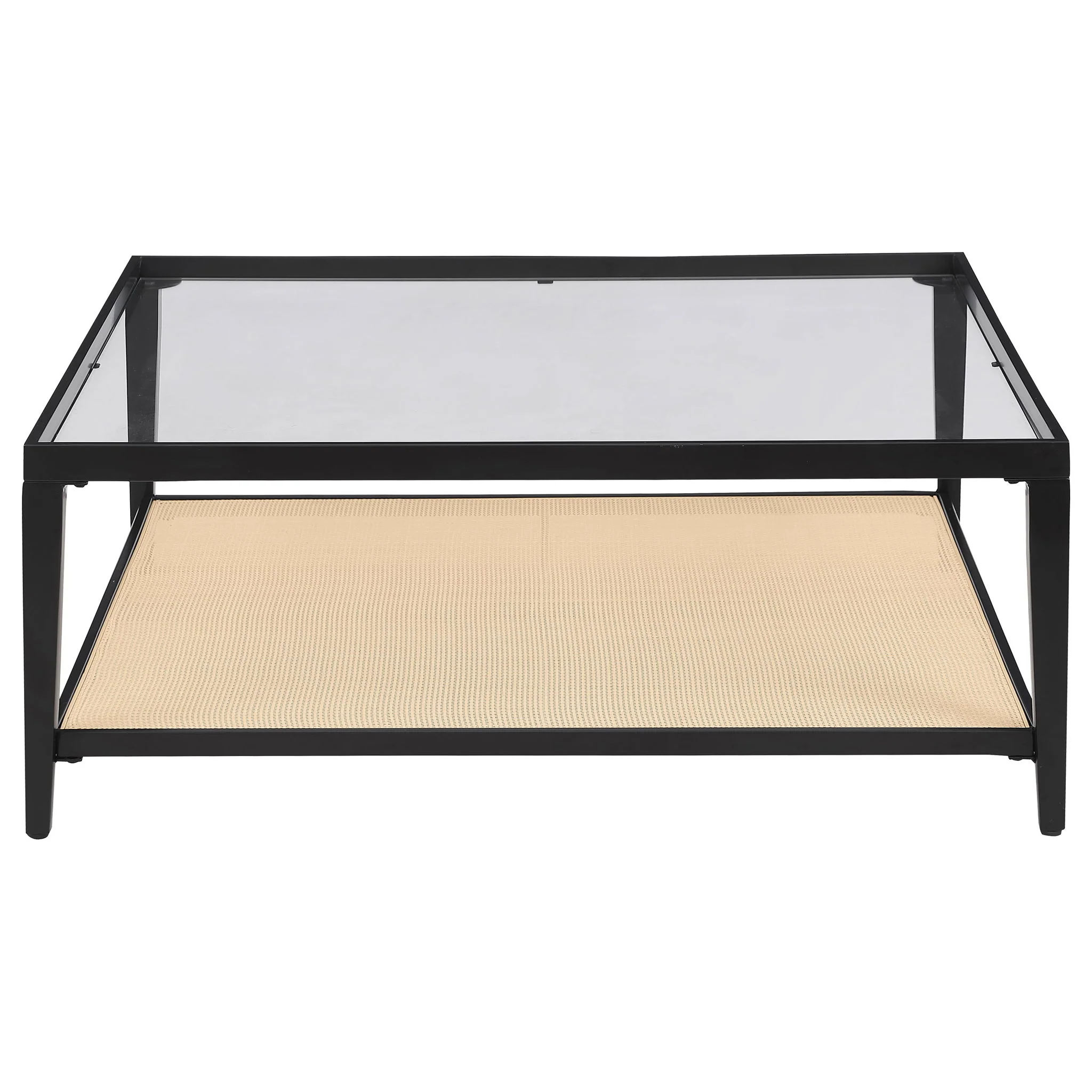 Amherst Glass Top Metal with Cane Shelf Coffee Table Black - Image 4