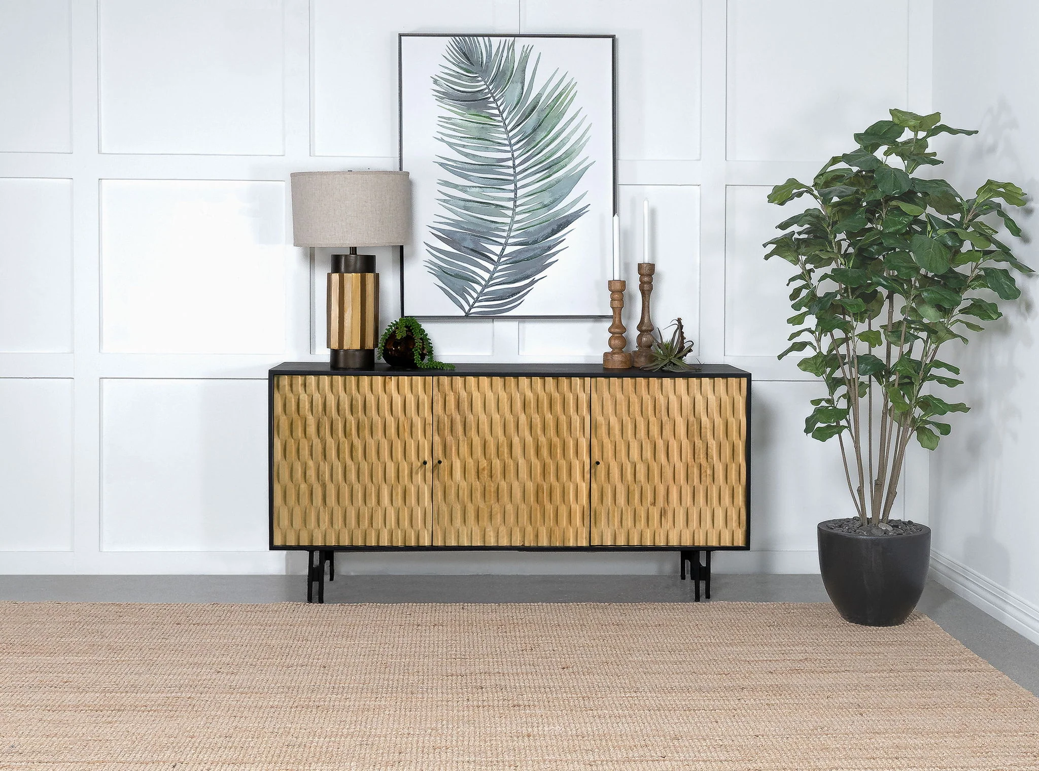 Aminah 3-door Wood Accent Cabinet Natural and Black - Image 3