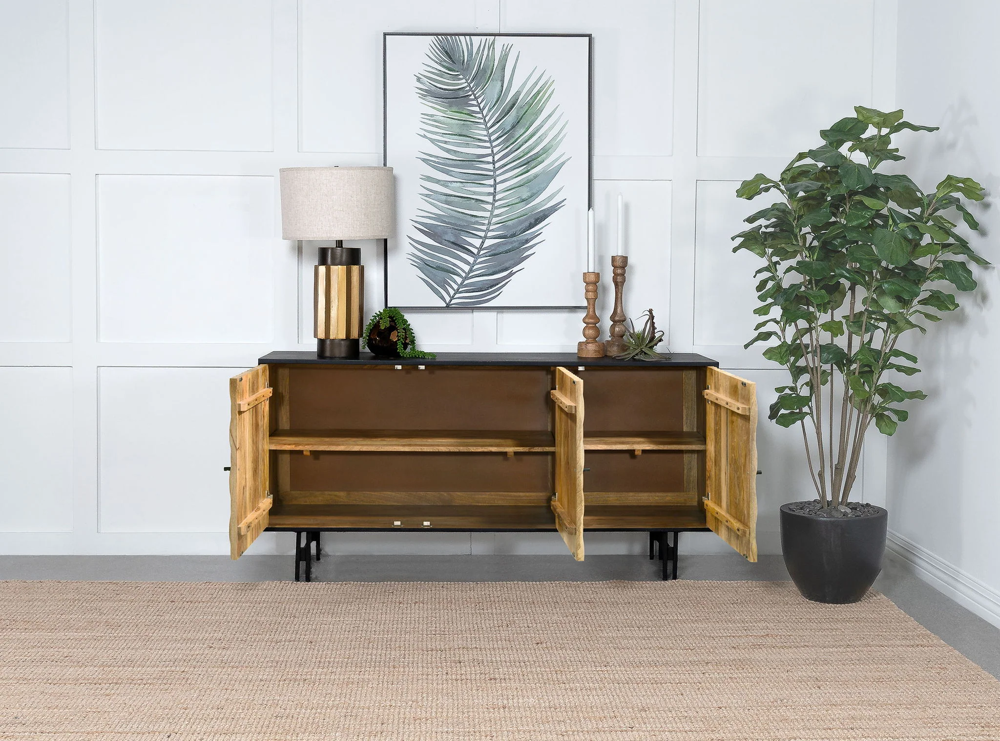 Aminah 3-door Wood Accent Cabinet Natural and Black - Image 4