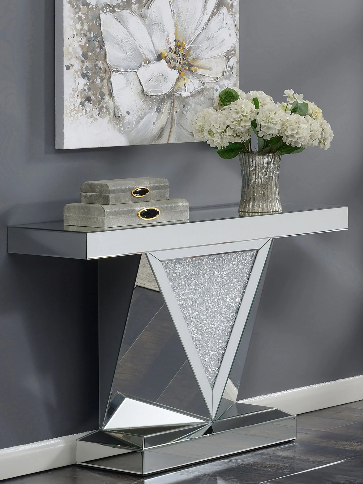 Amore Mirrored Acrylic Entryway Sofa Console Table Silver - Image 2