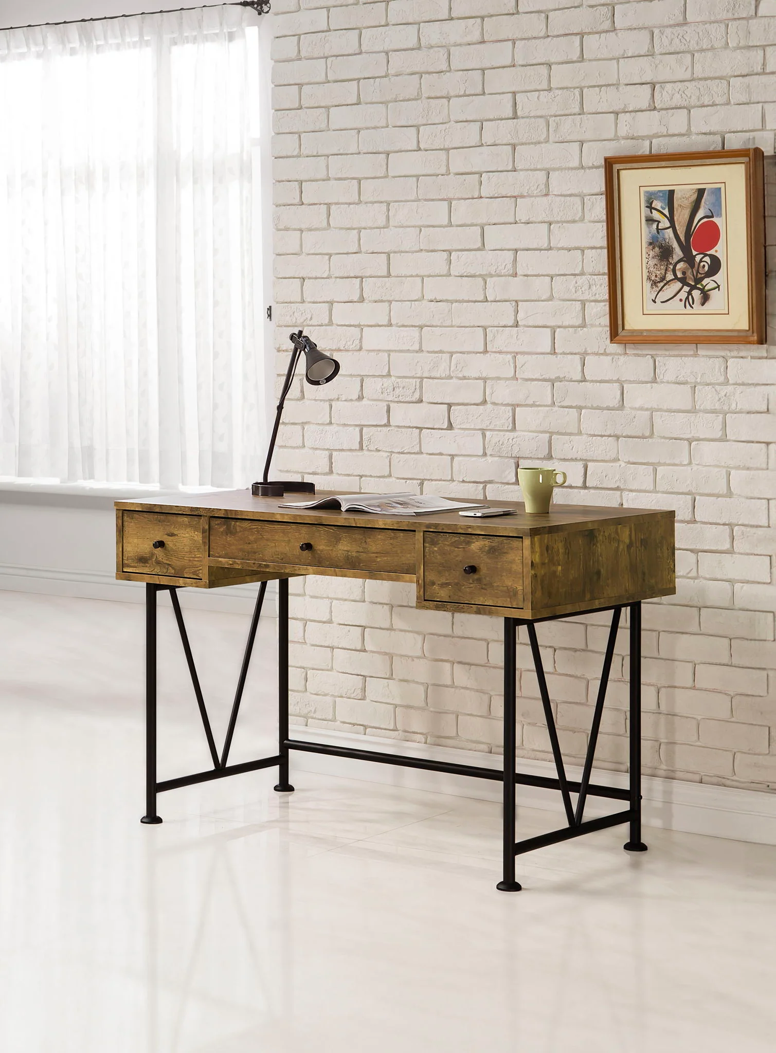 Analiese 47-inch 3-drawer Writing Desk Rustic Nutmeg - Image 4
