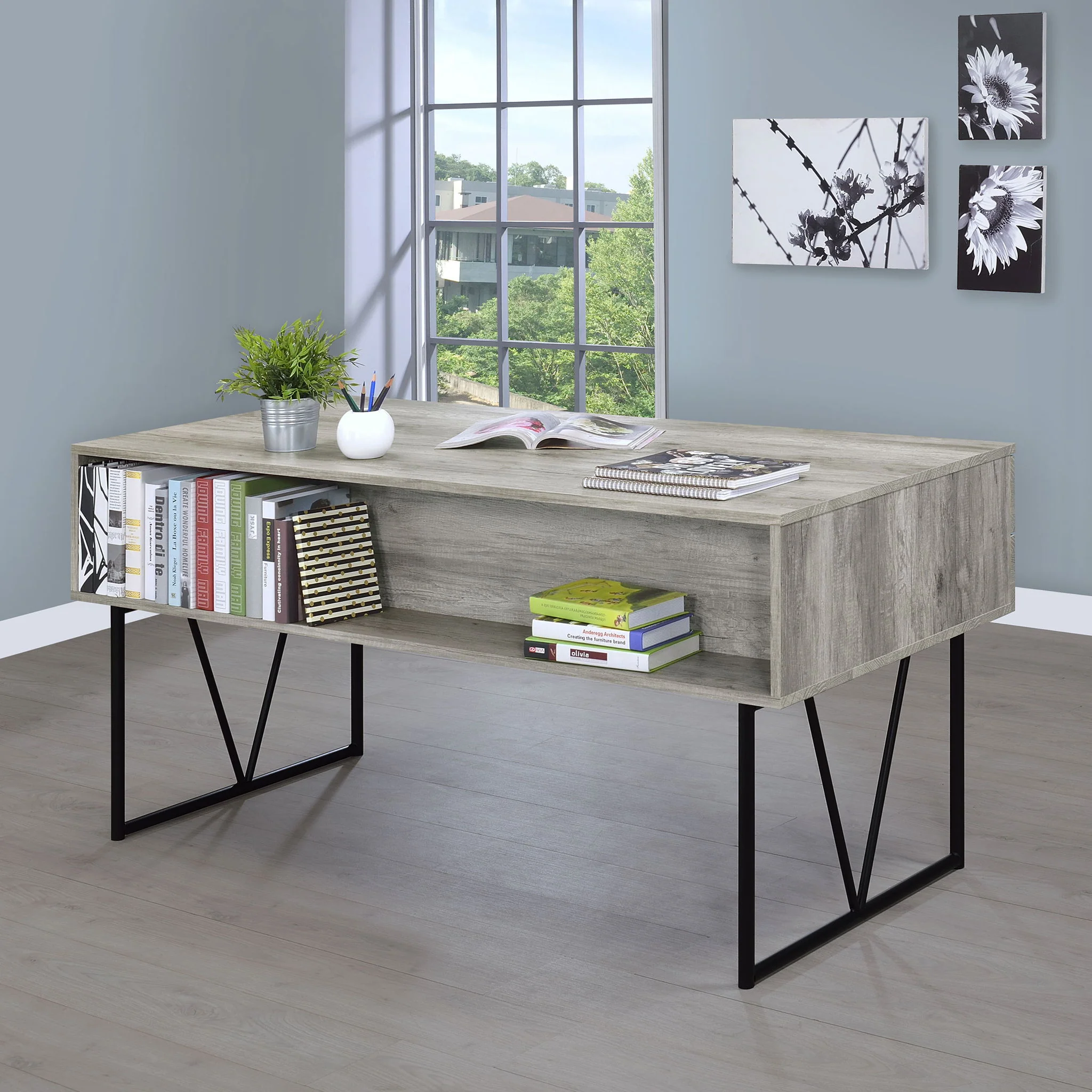 Analiese 63-inch 4-drawer Writing Desk Grey Driftwood - Image 3