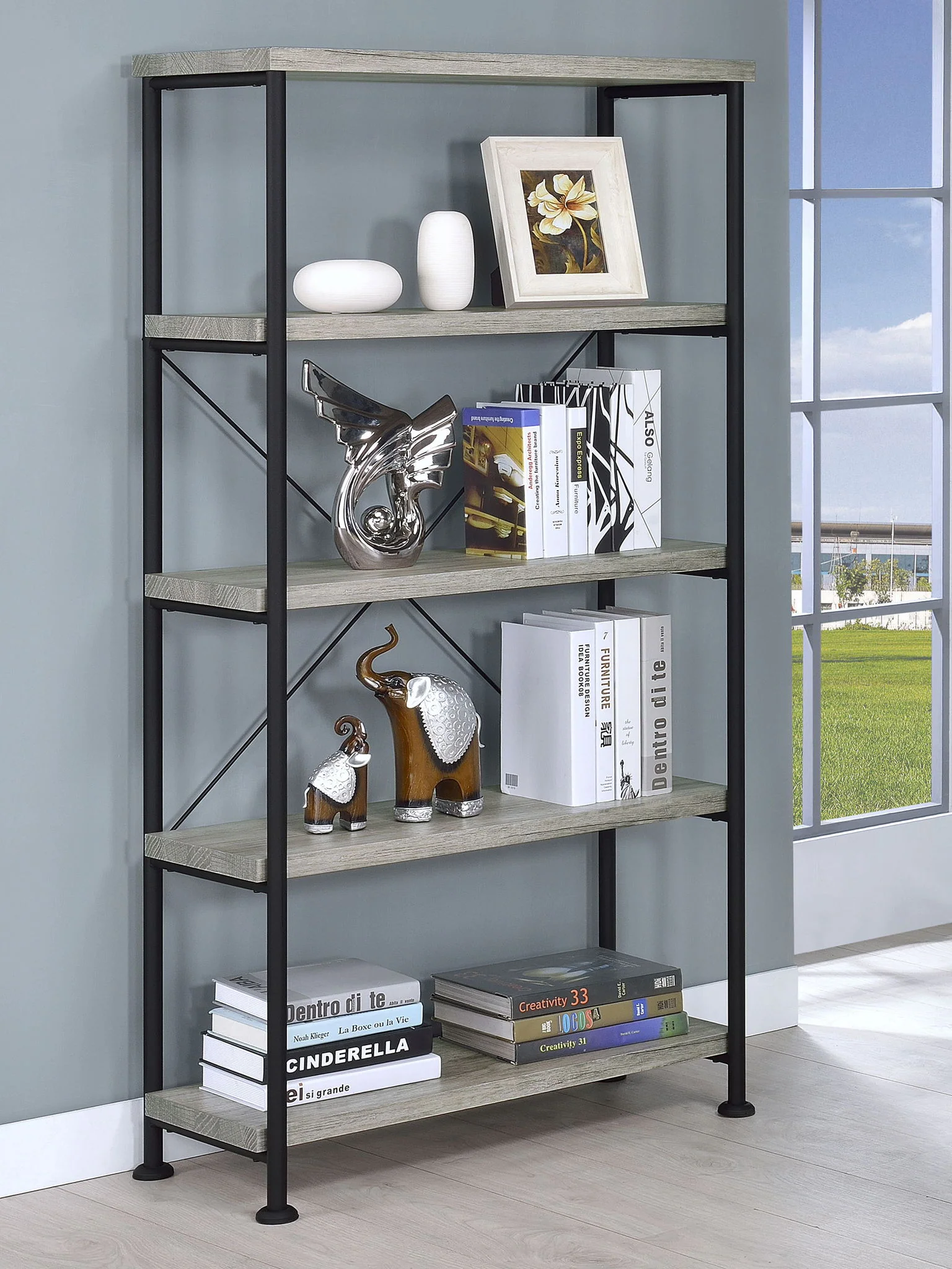 Analiese 63-inch 4-shelf Bookshelf Grey Driftwood - Image 4