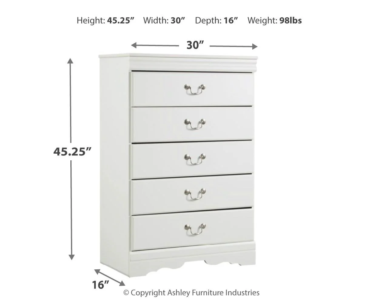 Anarasia - Five Drawer Chest - White - Image 2