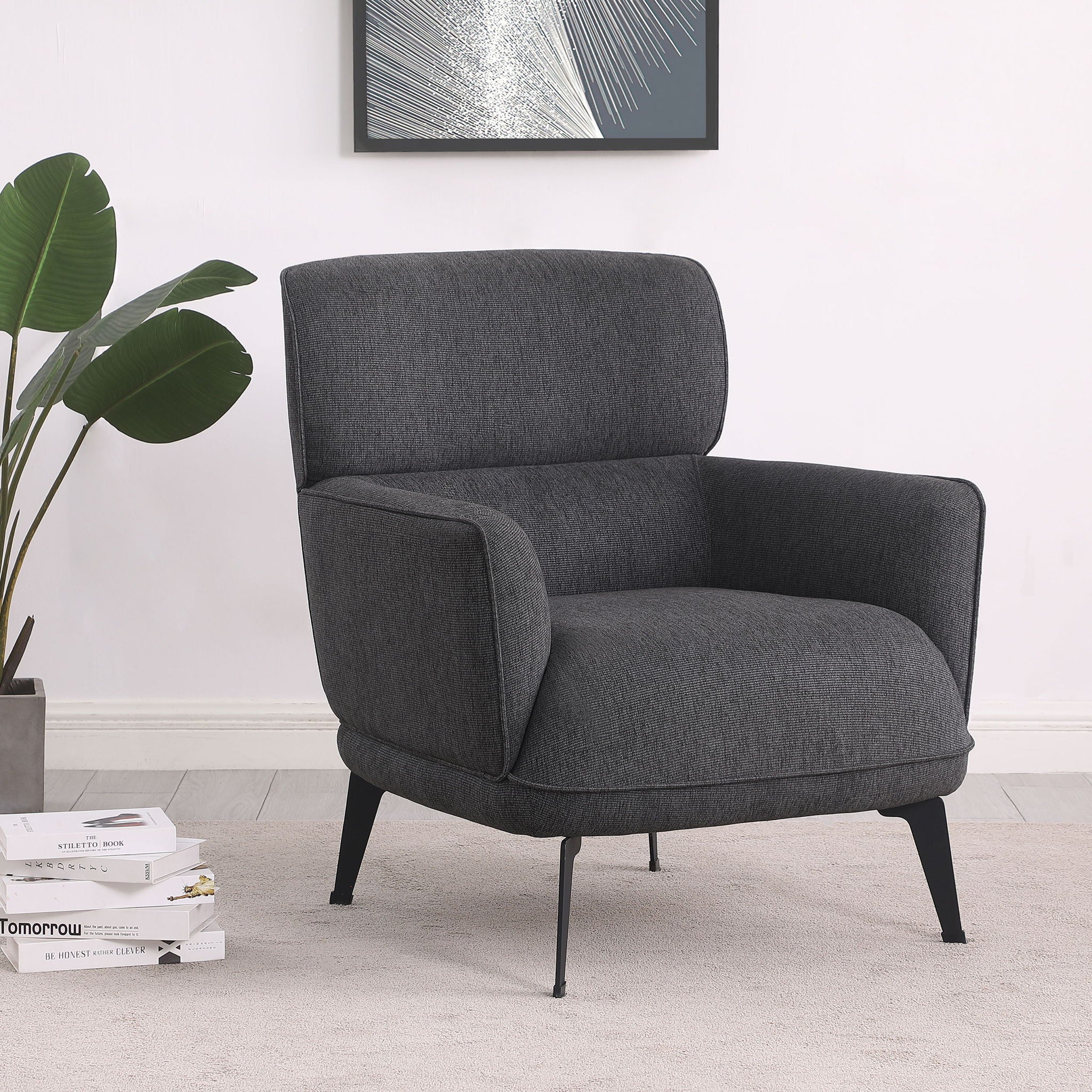 Andrea Upholstered Crescent Arm Accent Chair Grey - Image 3