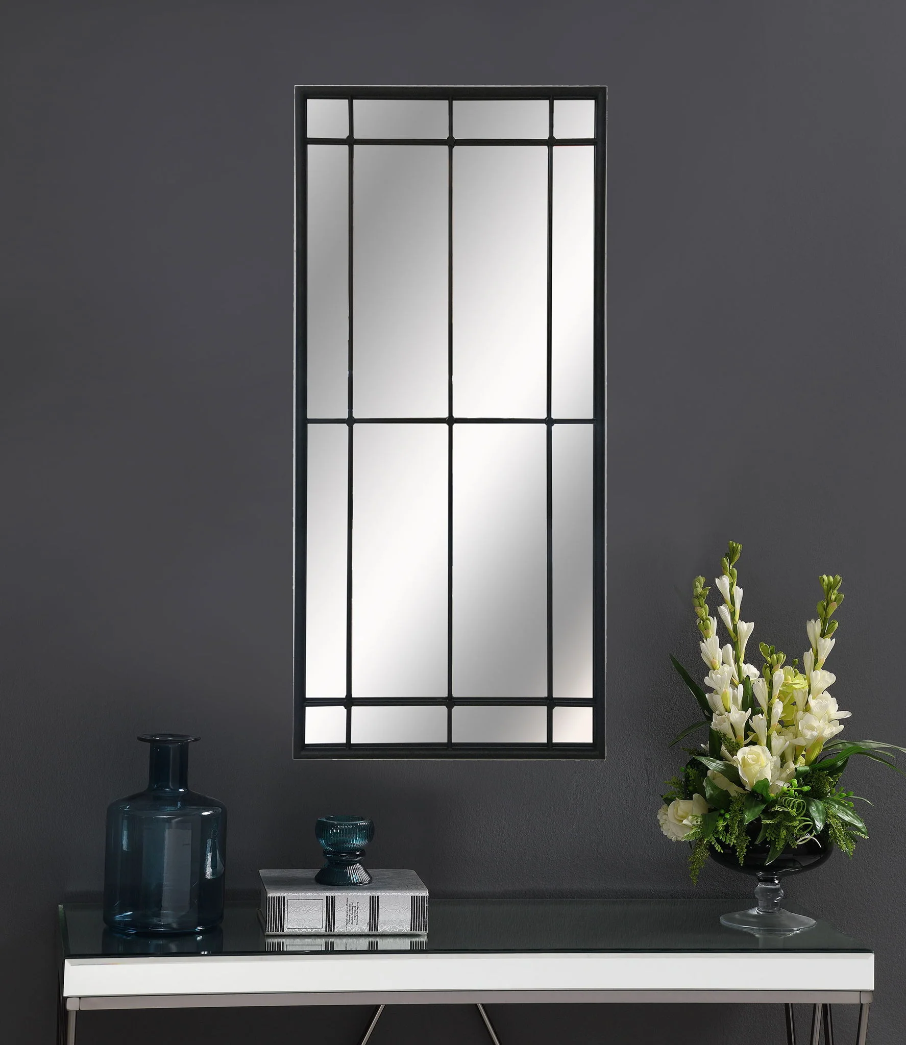 Annetta 24 x 52 Inch Window Pane Wall Mirror Black - Image 2