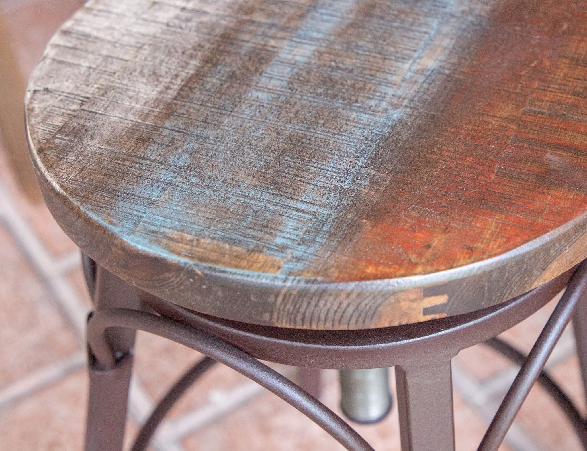 Antique - Stool With Iron Base - Multicolor - Image 3