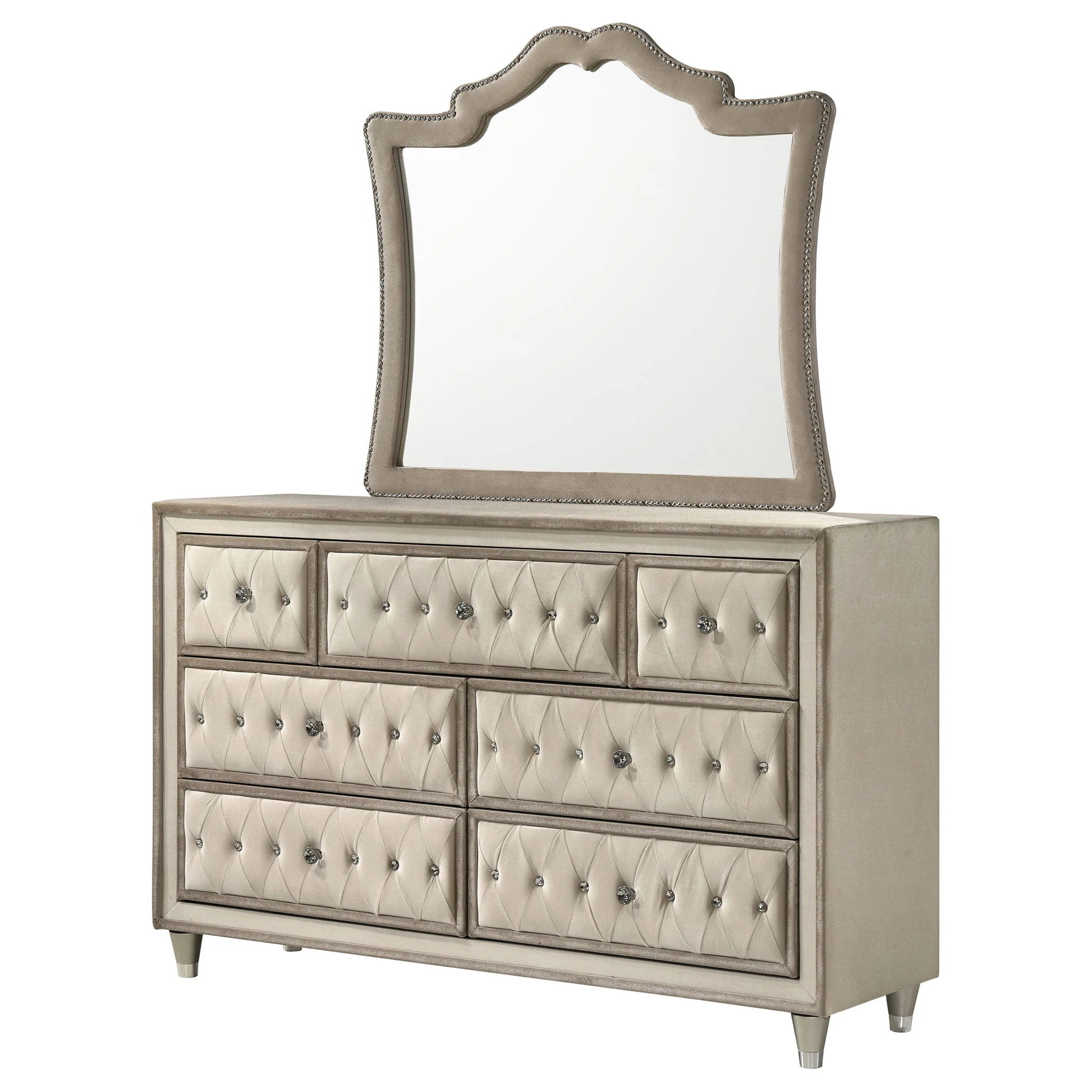 Antonella 7-drawer Upholstered Dresser with Mirror Ivory - Image 3