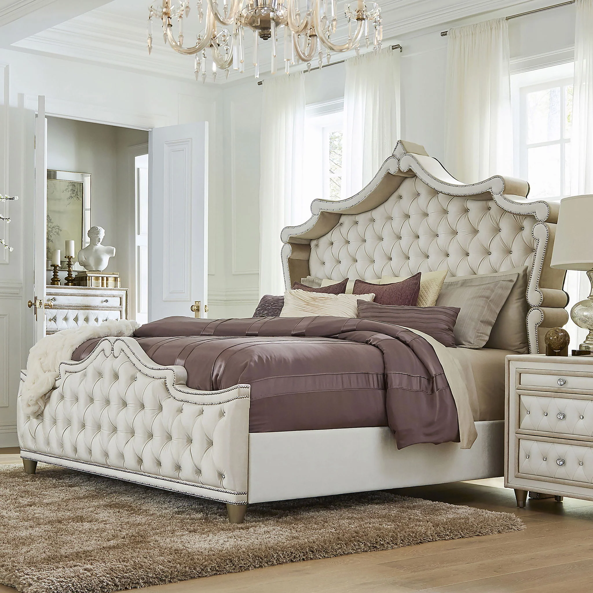 Antonella Upholstered Queen Panel Bed Ivory and Camel - Image 3
