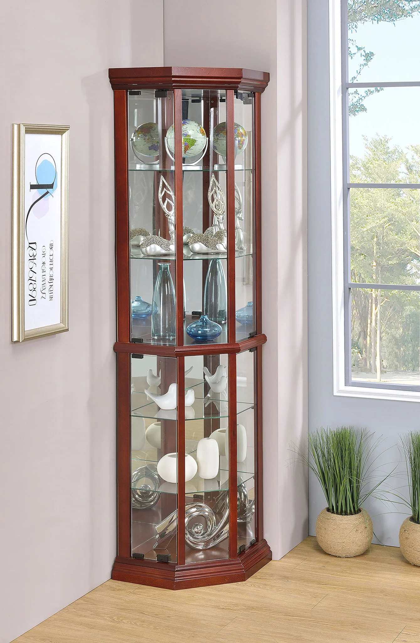 Appledale 6-shelf Corner Curio Display Cabinet Medium Brown - Image 4