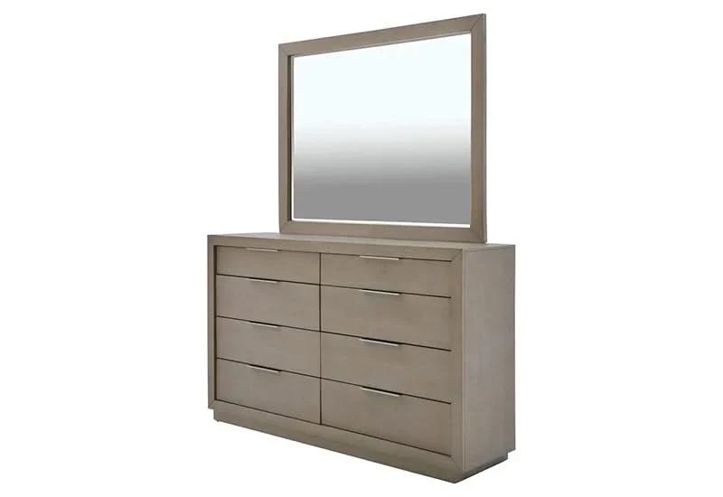 Arcadia Wooden Contemporary 5PC Bedroom Set with Bed (Headboard, Footboard, and Rails), Dresser and Mirror - Image 2