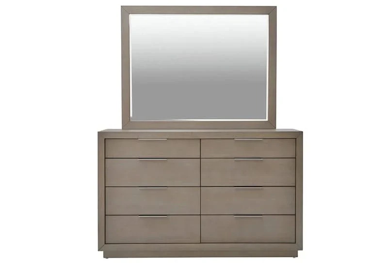 Arcadia Wooden Contemporary 5PC Bedroom Set with Bed (Headboard, Footboard, and Rails), Dresser and Mirror - Image 5