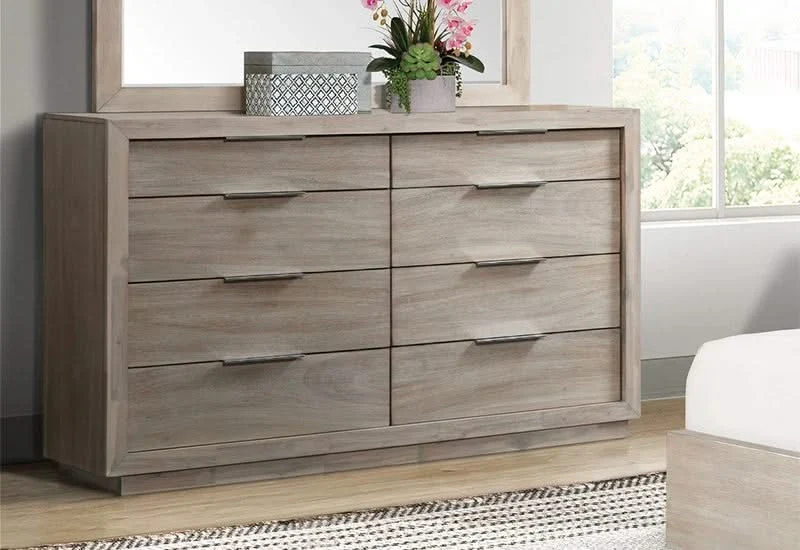 Arcadia Wooden Contemporary 5PC Bedroom Set with Bed (Headboard, Footboard, and Rails), Dresser and Mirror - Image 6