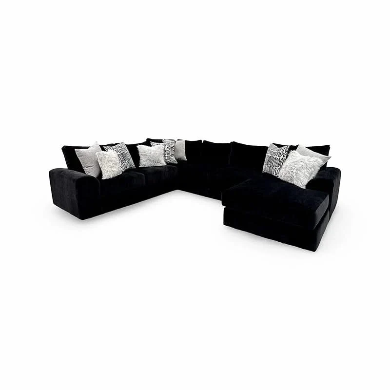 Aria Black Modern 3 PC Sectional with Chaise and Pillows - Image 2