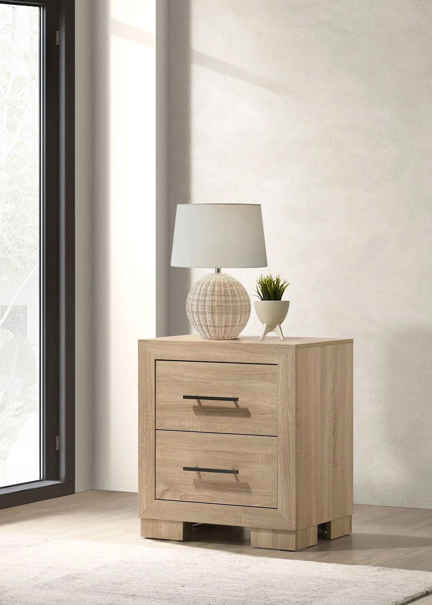 Arielle 2-drawer Bedroom Nightstand with Casters Light Oak - Image 4