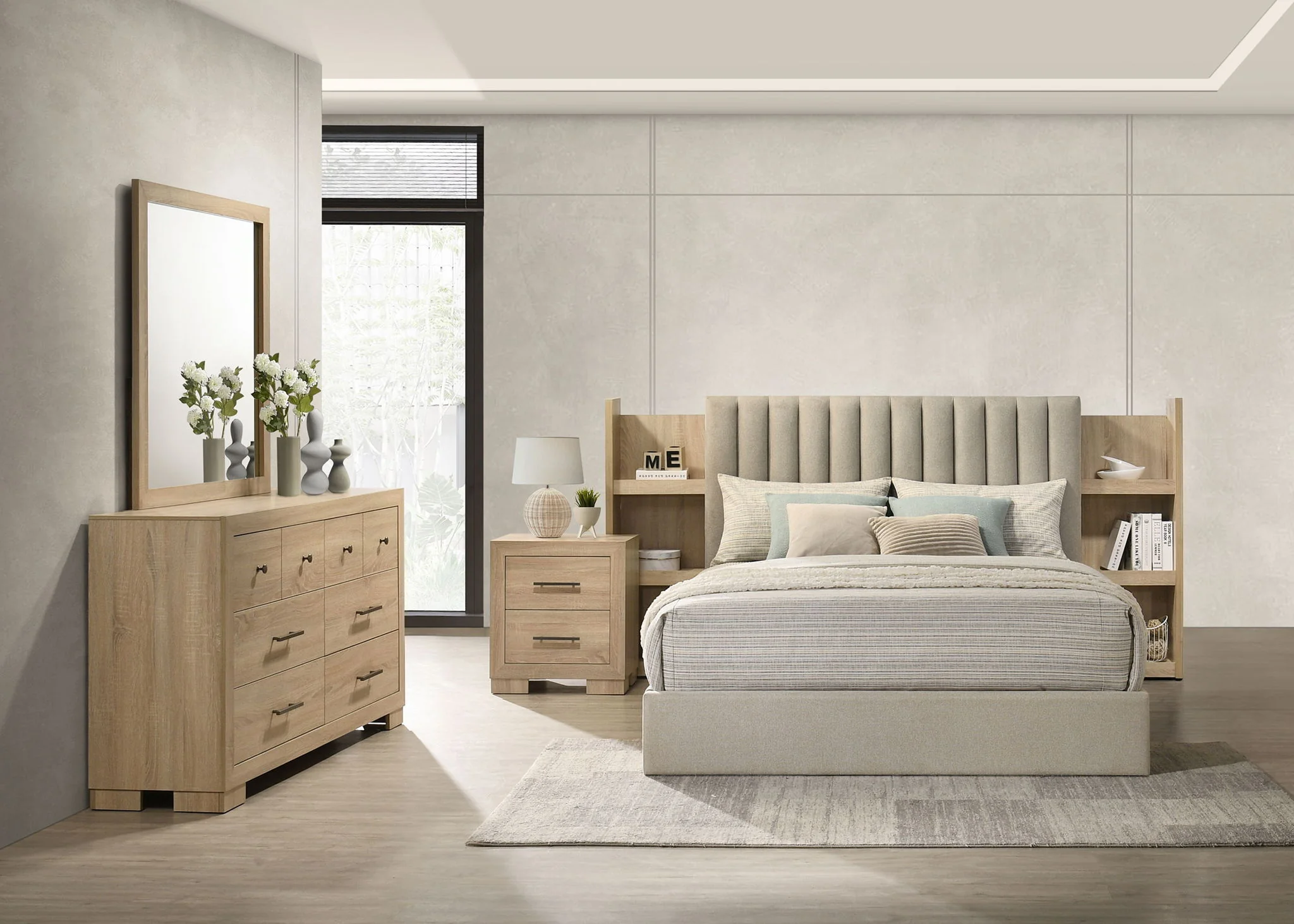 Arielle 4-piece Eastern King Bedroom Set Light Oak