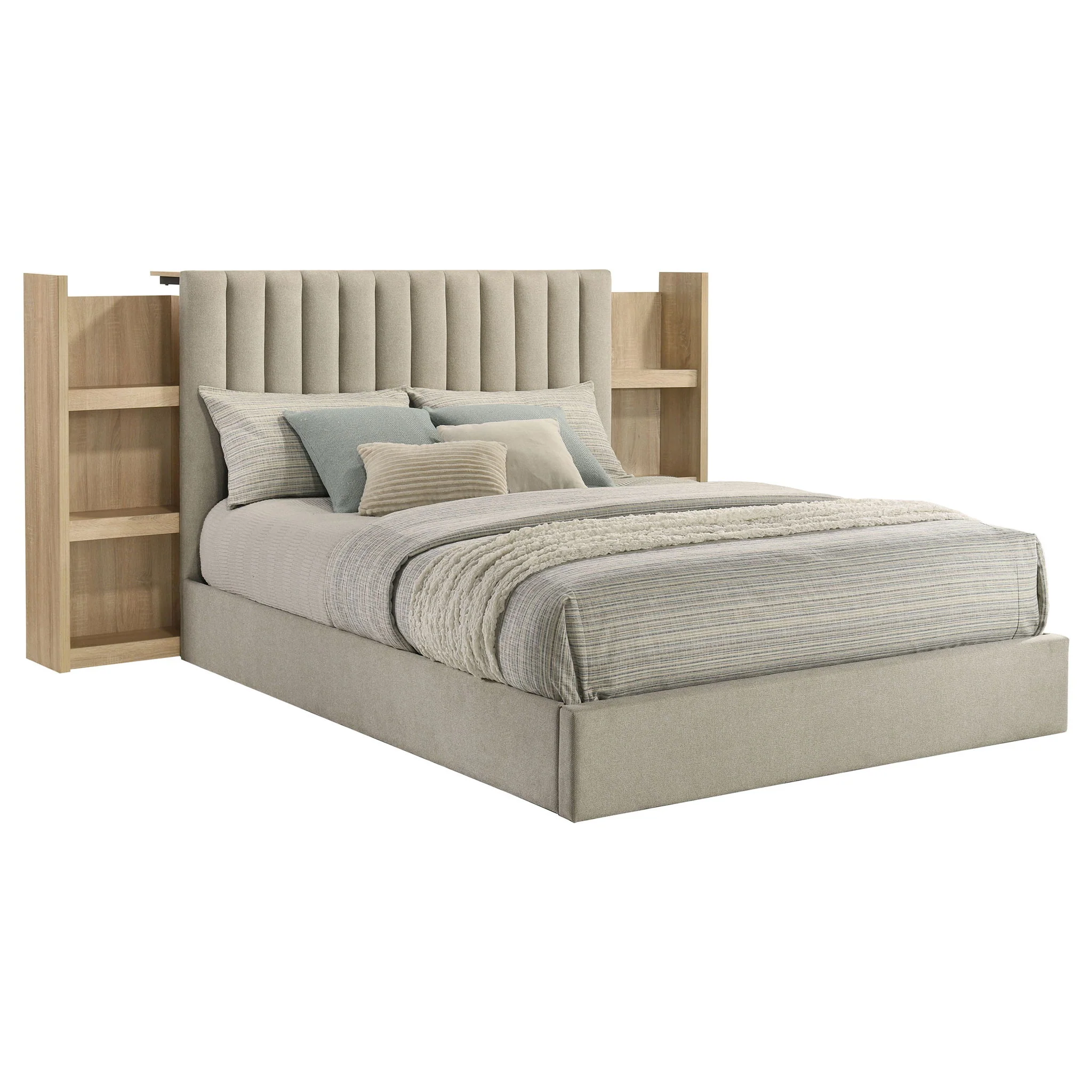 Arielle Queen Bookcase Panel Storage Bed Light Oak - Image 2