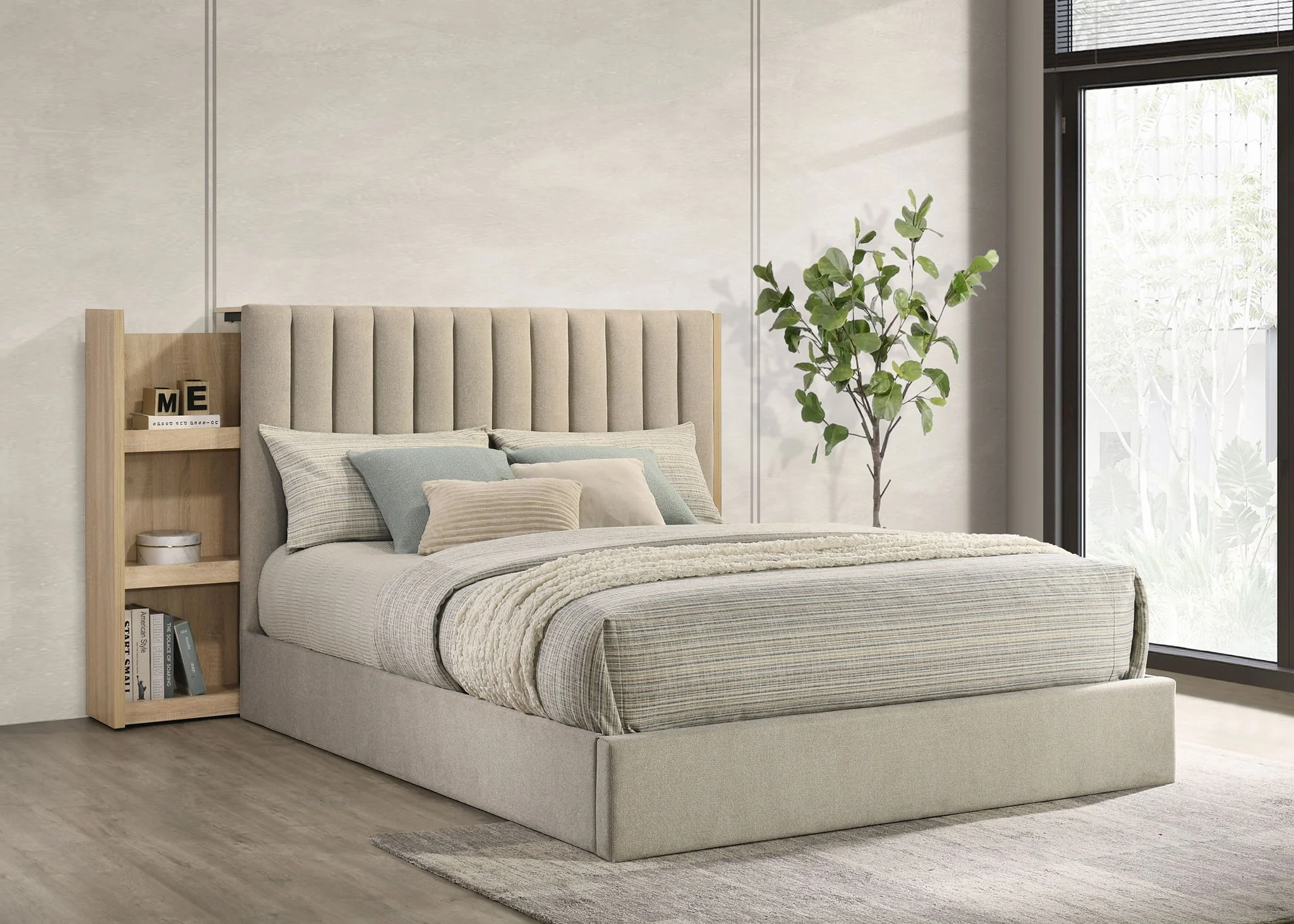 Arielle Queen Bookcase Panel Storage Bed Light Oak - Image 3