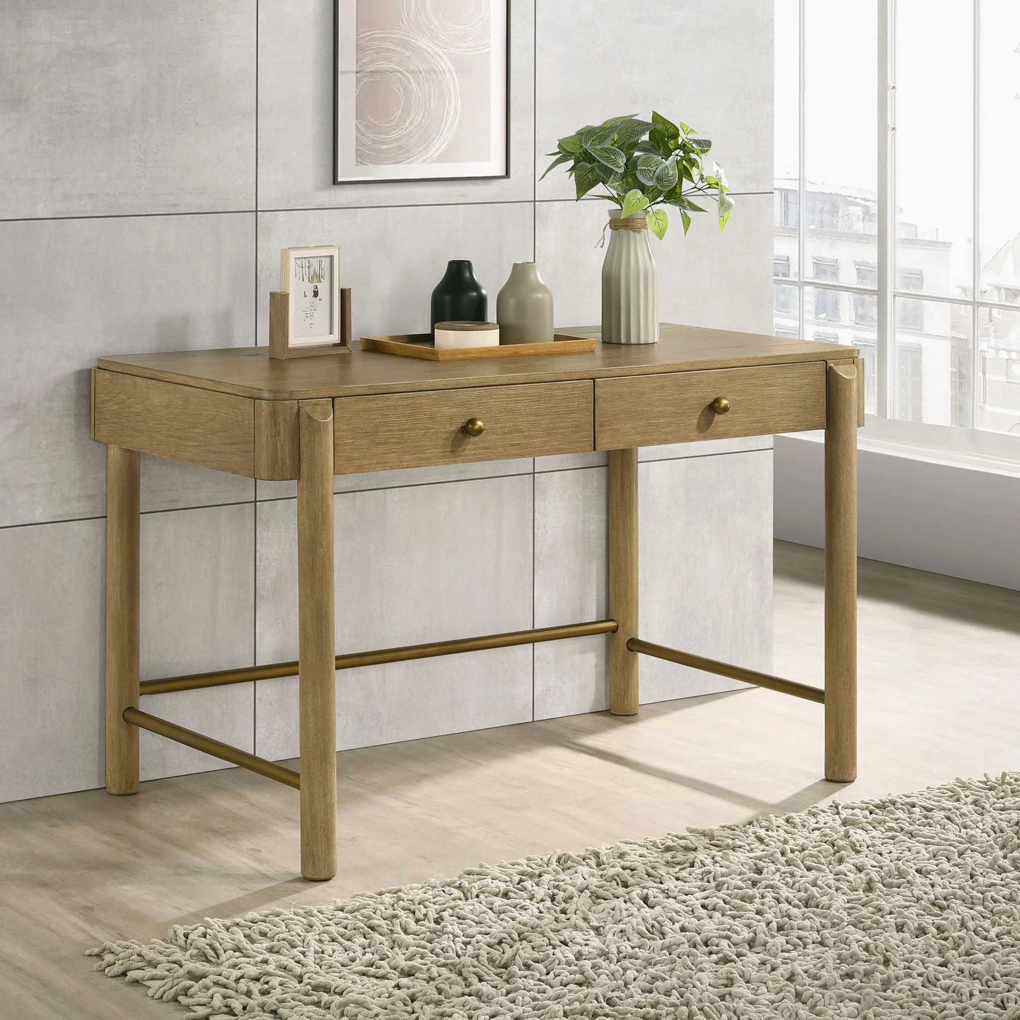 Arini 2-drawer Vanity Desk Makeup Table Sand Wash - Image 4