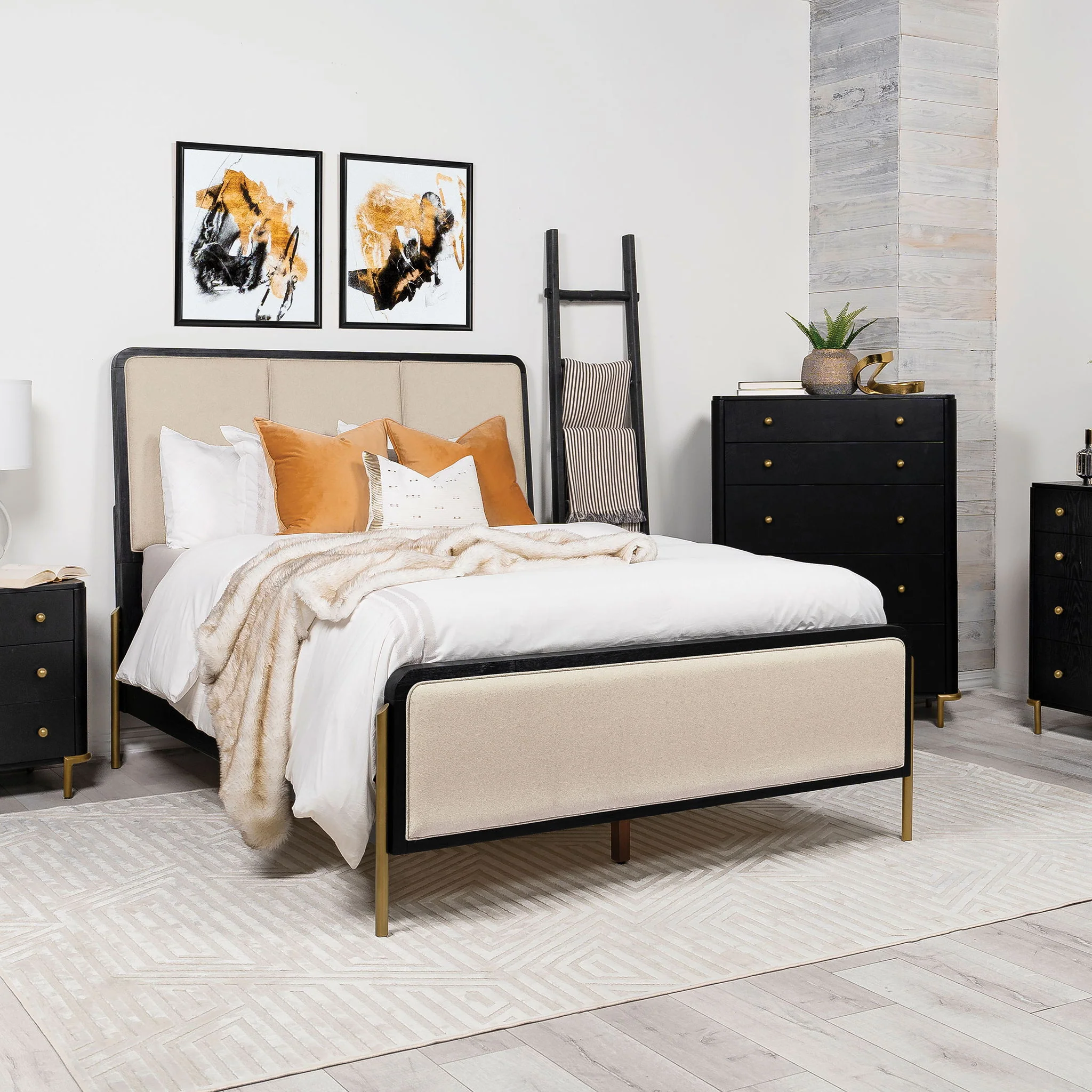 Arini 56-inch Queen Panel Bed Cream and Black - Image 4