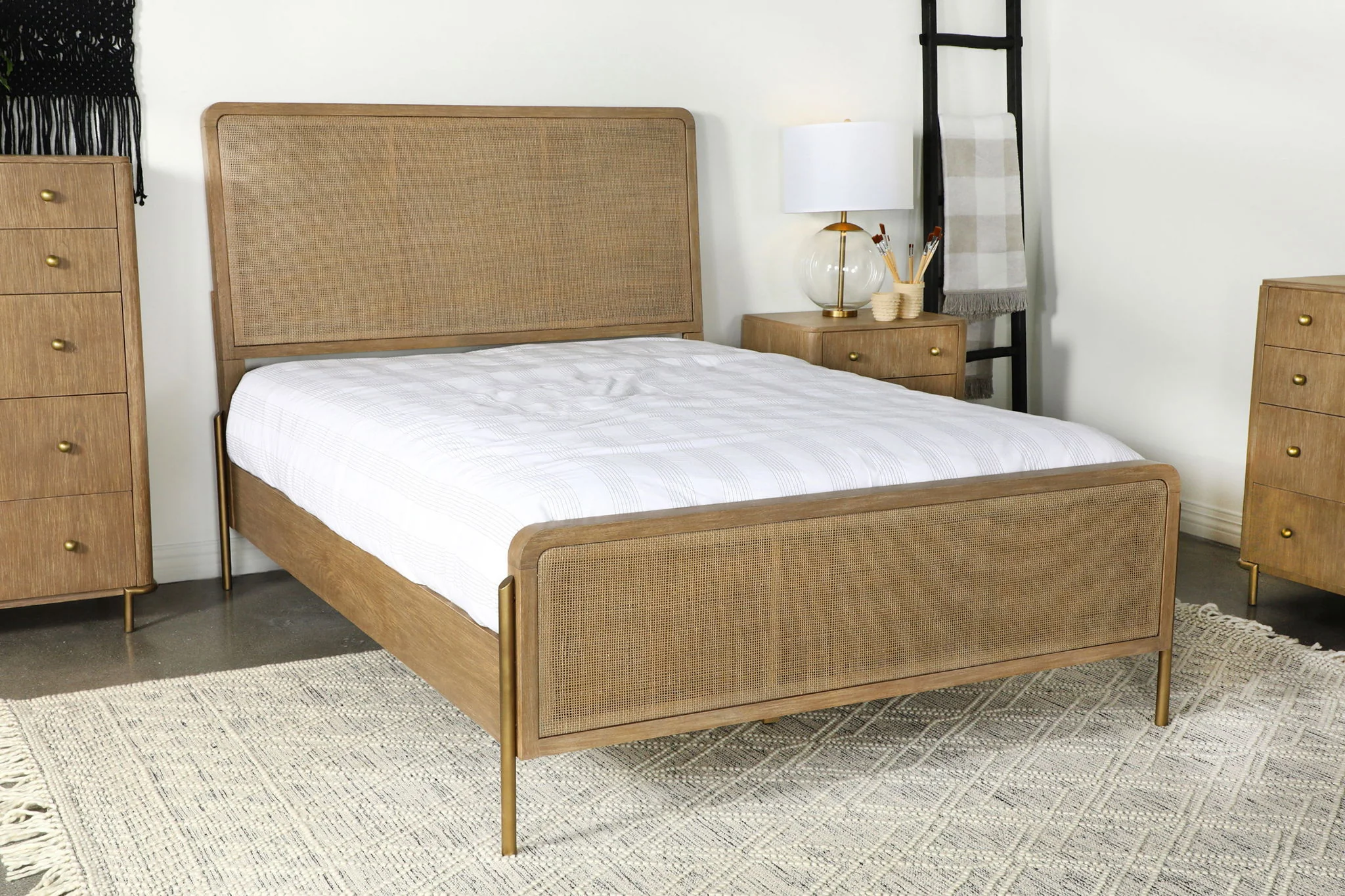 Arini Rattan California King Panel Bed Sand Wash and Natural - Image 3