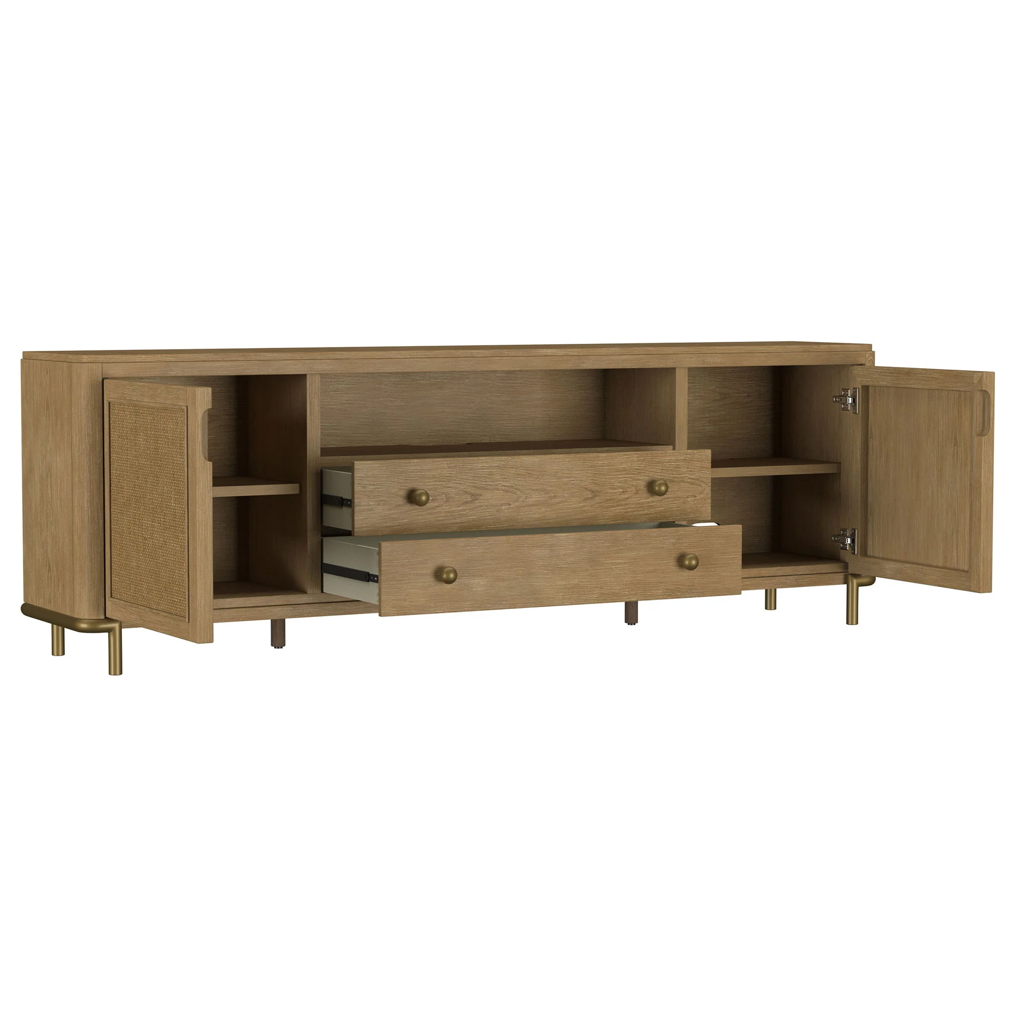 Arini Rattan Cane 2-door TV Stand Media Console Sand Wash - Image 2