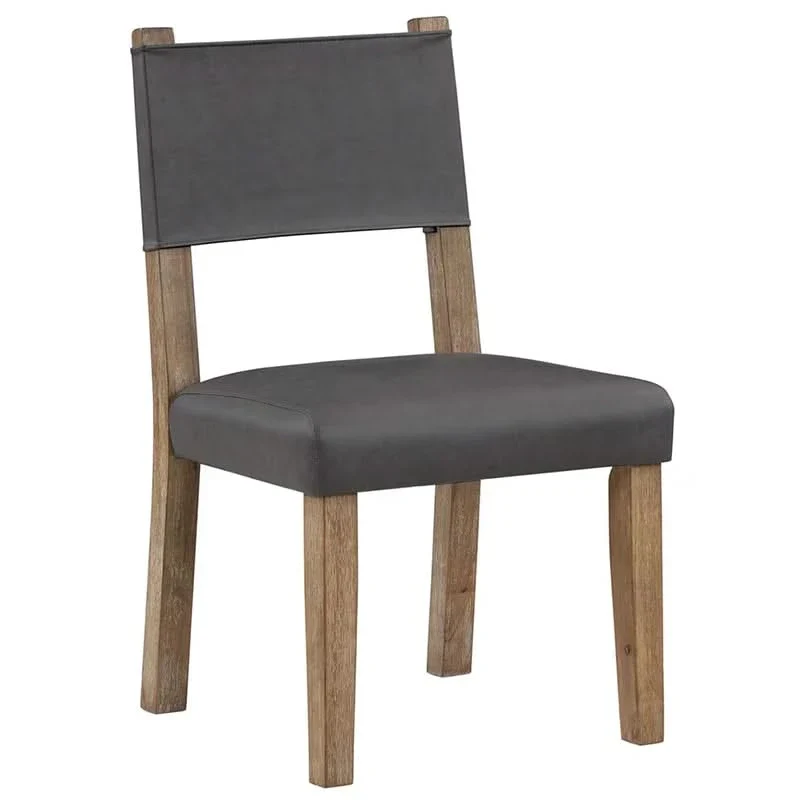 Arisa Wooden Rustic Farmhouse 5PC Round Dining Set with Table and 4 Gray Vegan Leather Chairs - Image 6