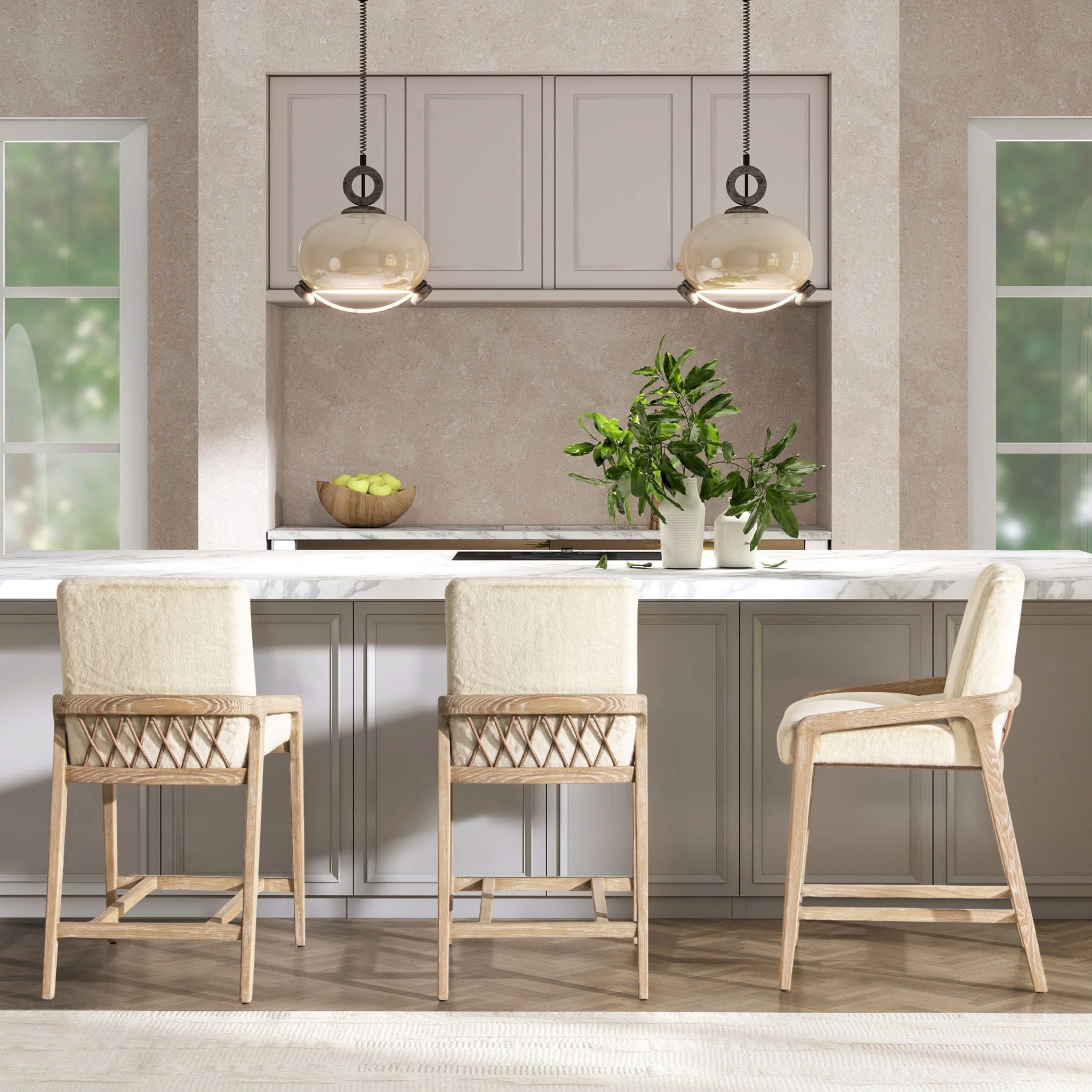 Arizona - Solid Ash Upholstered Counter Stool With Rope Detail - Creme De La Creme White - Image 2