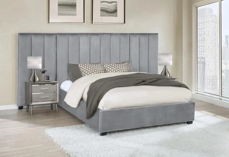 ARLES KING GREY VELVET BED