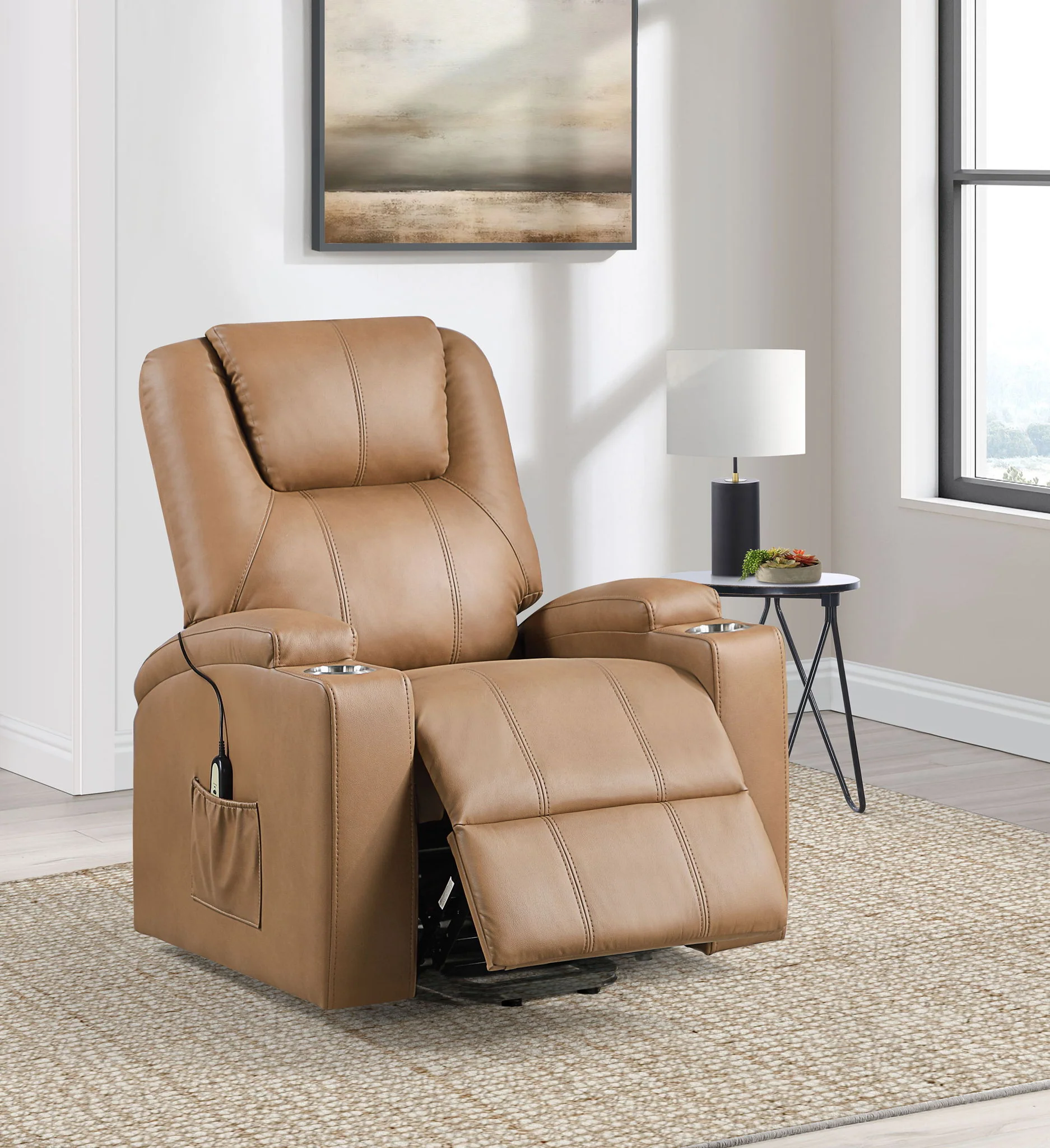 Armstrong Upholstered Power Lift Massage Recliner Camel - Image 2