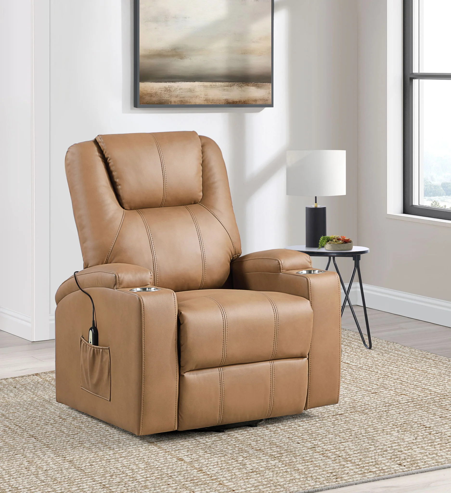 Armstrong Upholstered Power Lift Massage Recliner Camel - Image 4