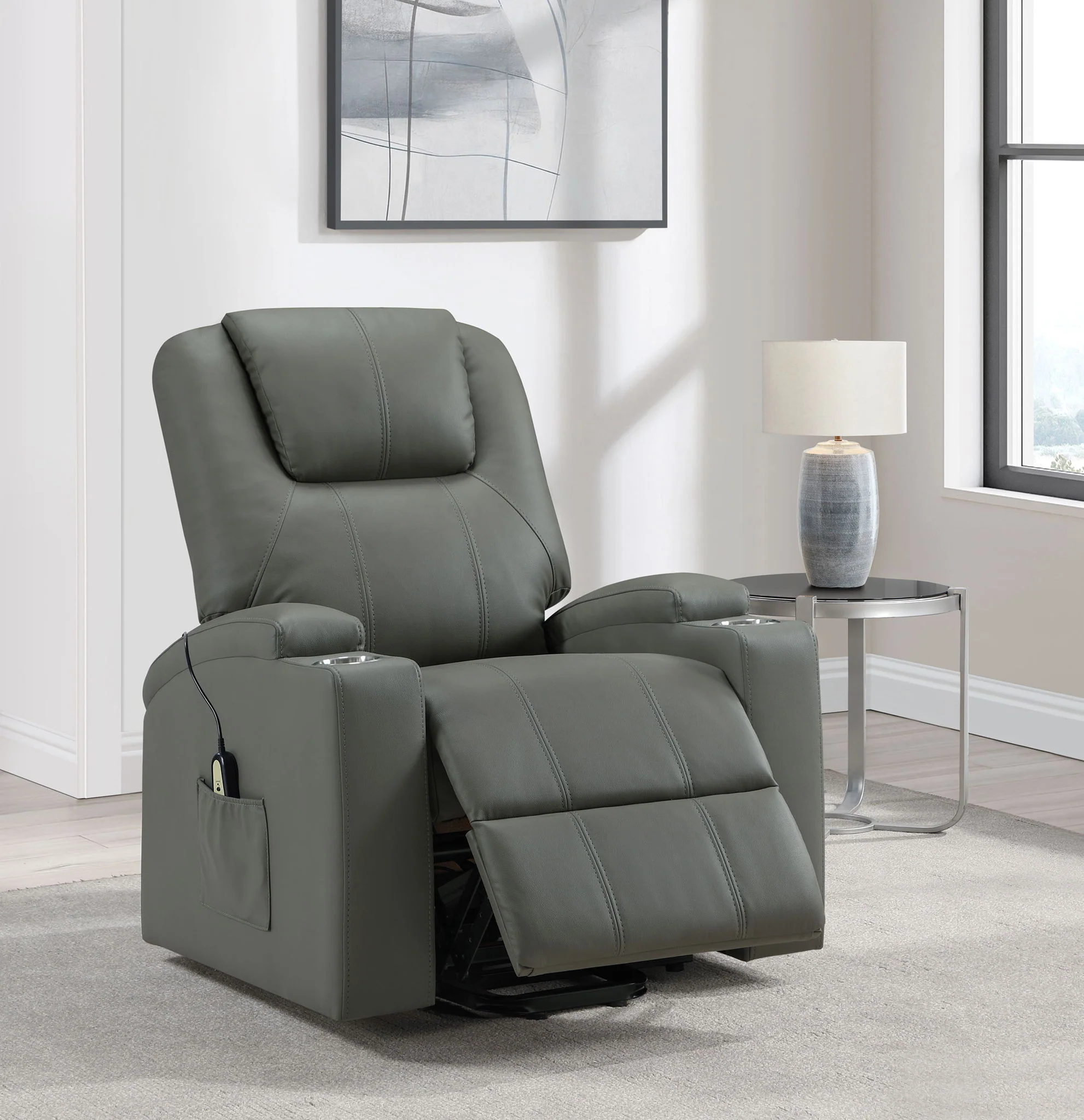 Armstrong Upholstered Power Lift Massage Recliner Grey - Image 2