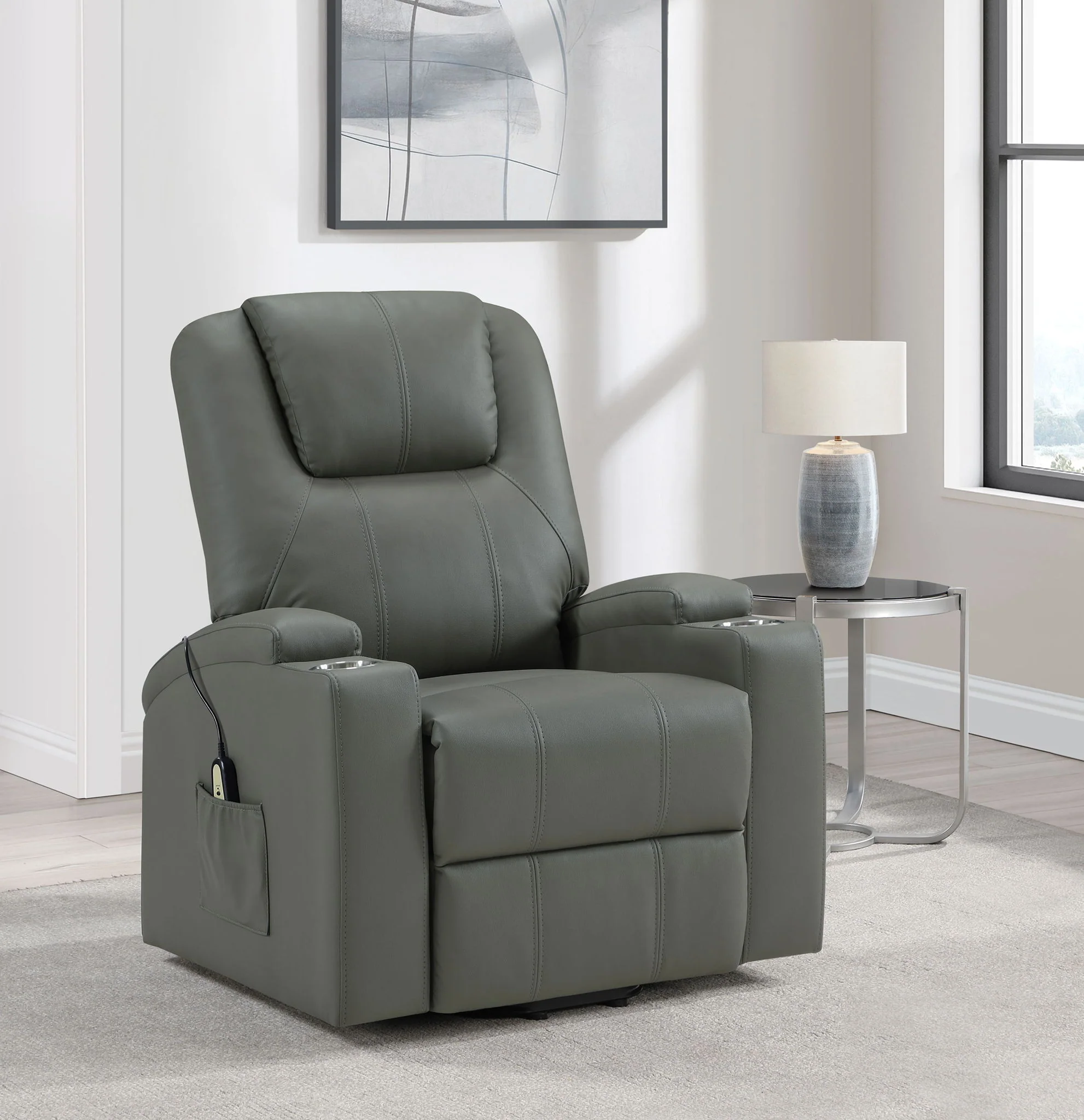 Armstrong Upholstered Power Lift Massage Recliner Grey - Image 3