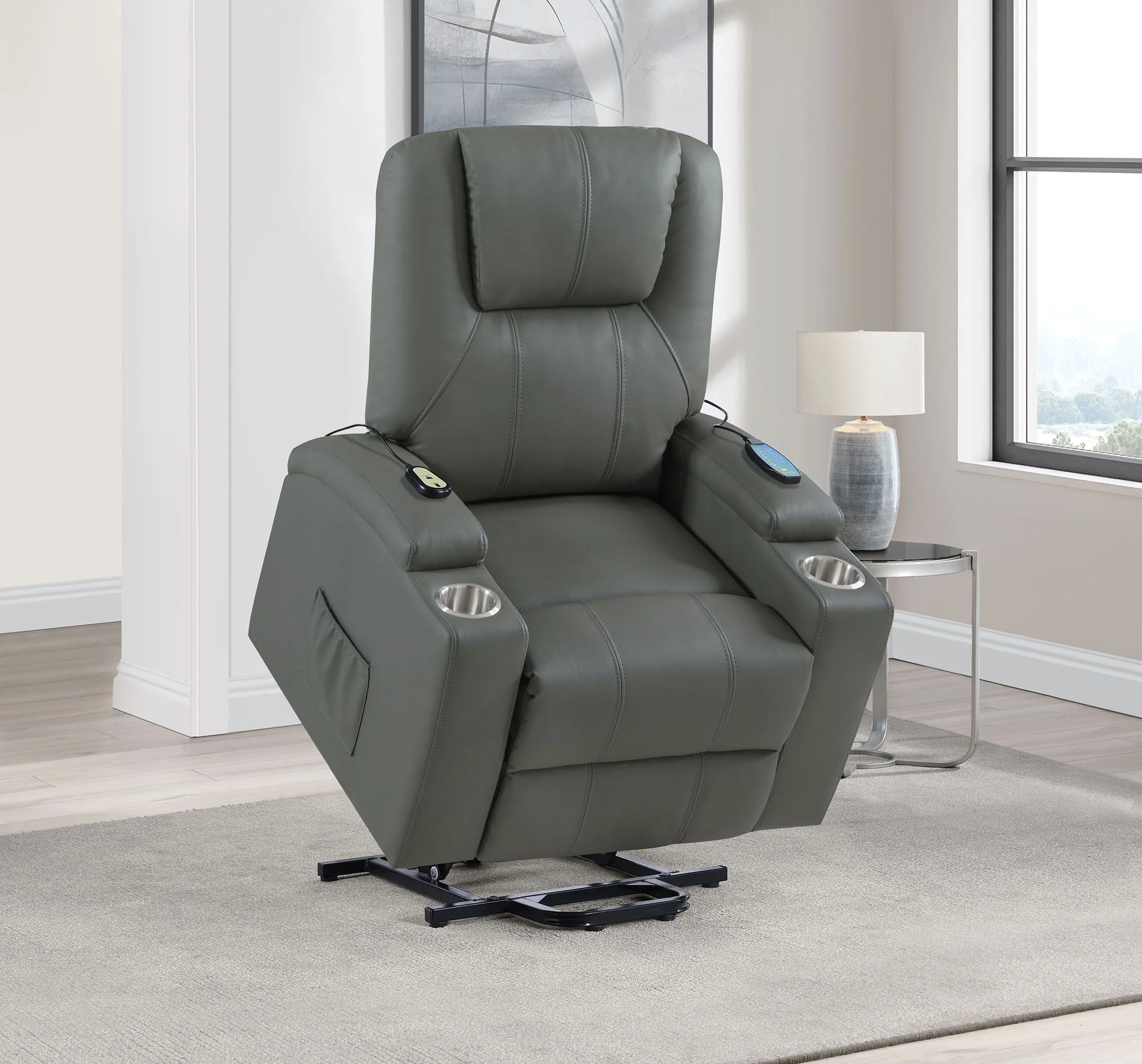 Armstrong Upholstered Power Lift Massage Recliner Grey - Image 4
