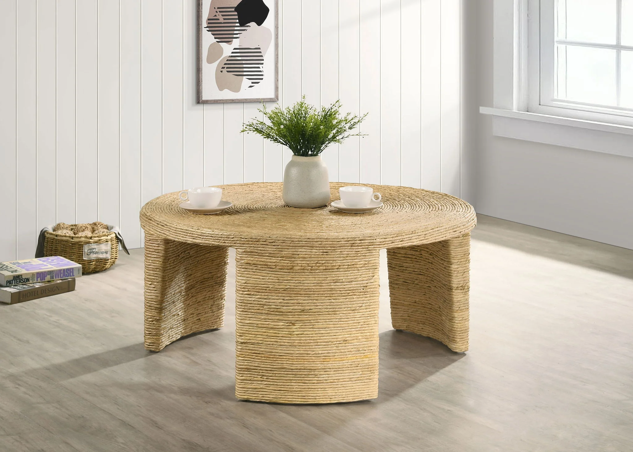 Artina Woven Rattan Round Coffee Table Natural Brown - Image 4
