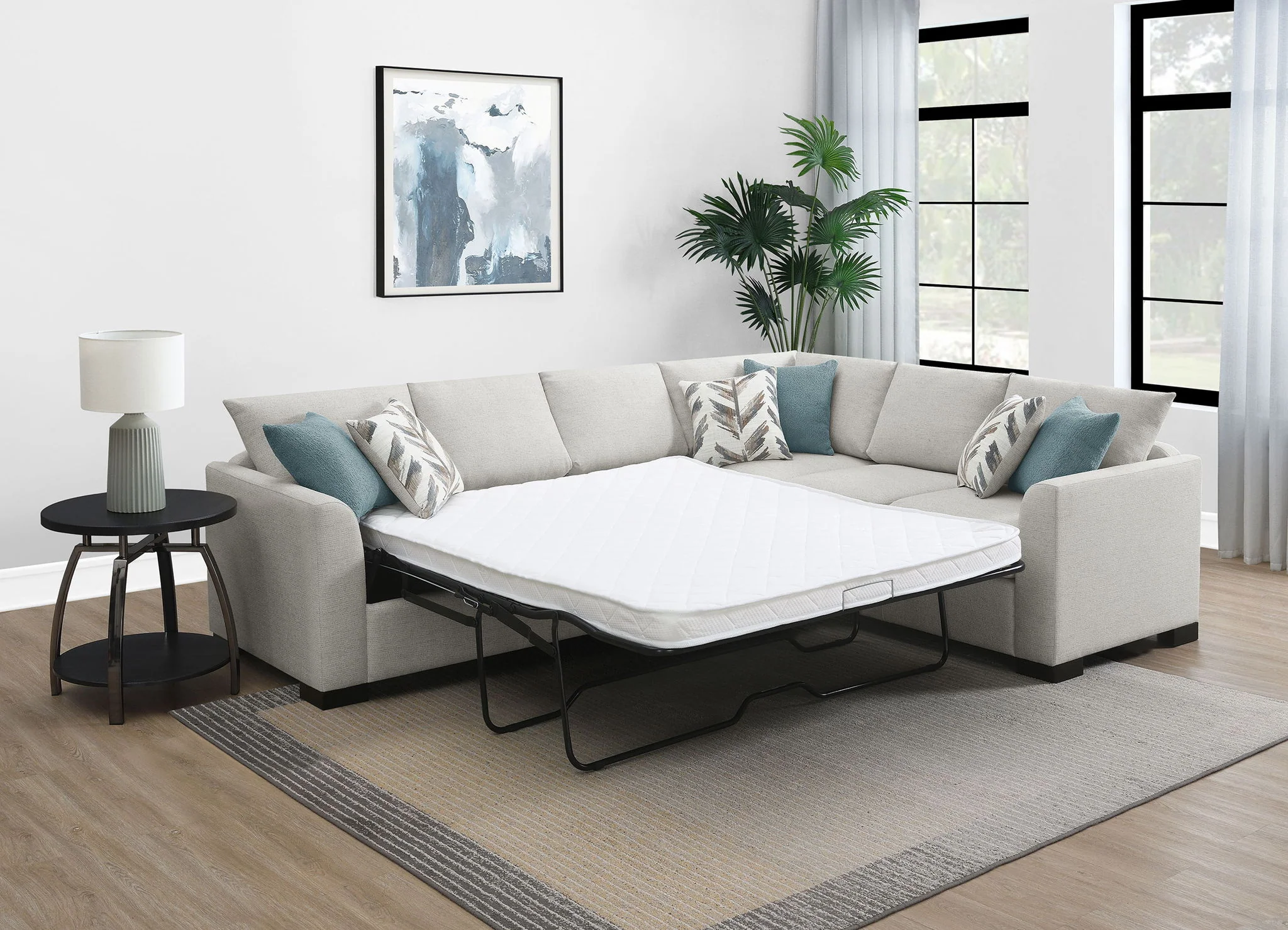 Ashford Chenille Upholstered Sleeper Sectional Sofa Greige - Image 3