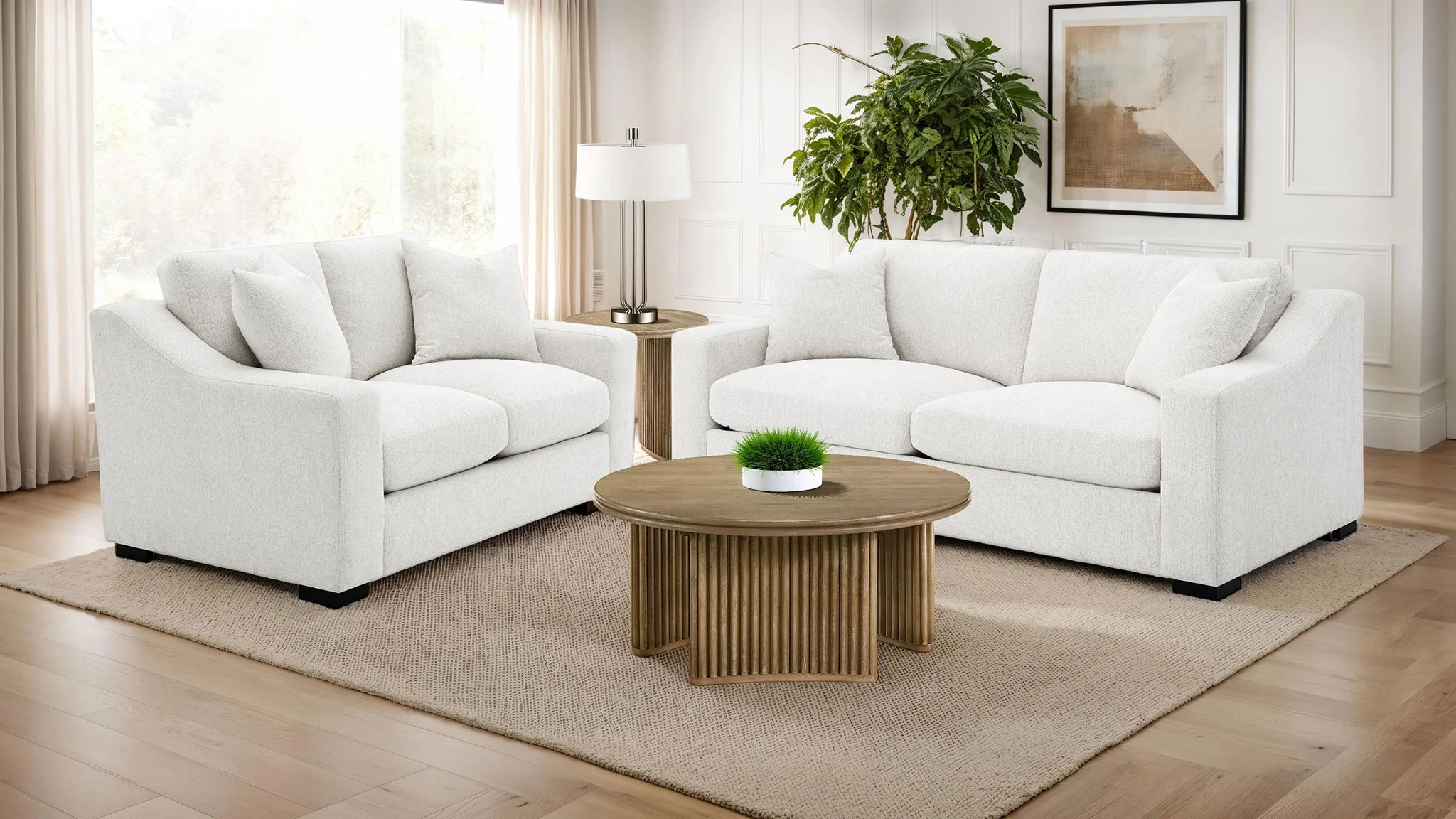 Ashlyn 2-piece Upholstered Track Arm Sofa Set Sand - Image 4