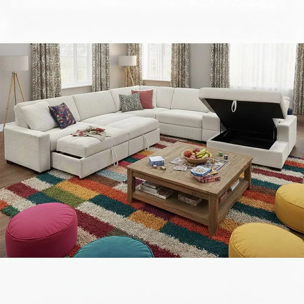 Aspen Stone Contemporary 6-Piece Corduroy Sectional with Chaise and Vertical Tufting - Image 3